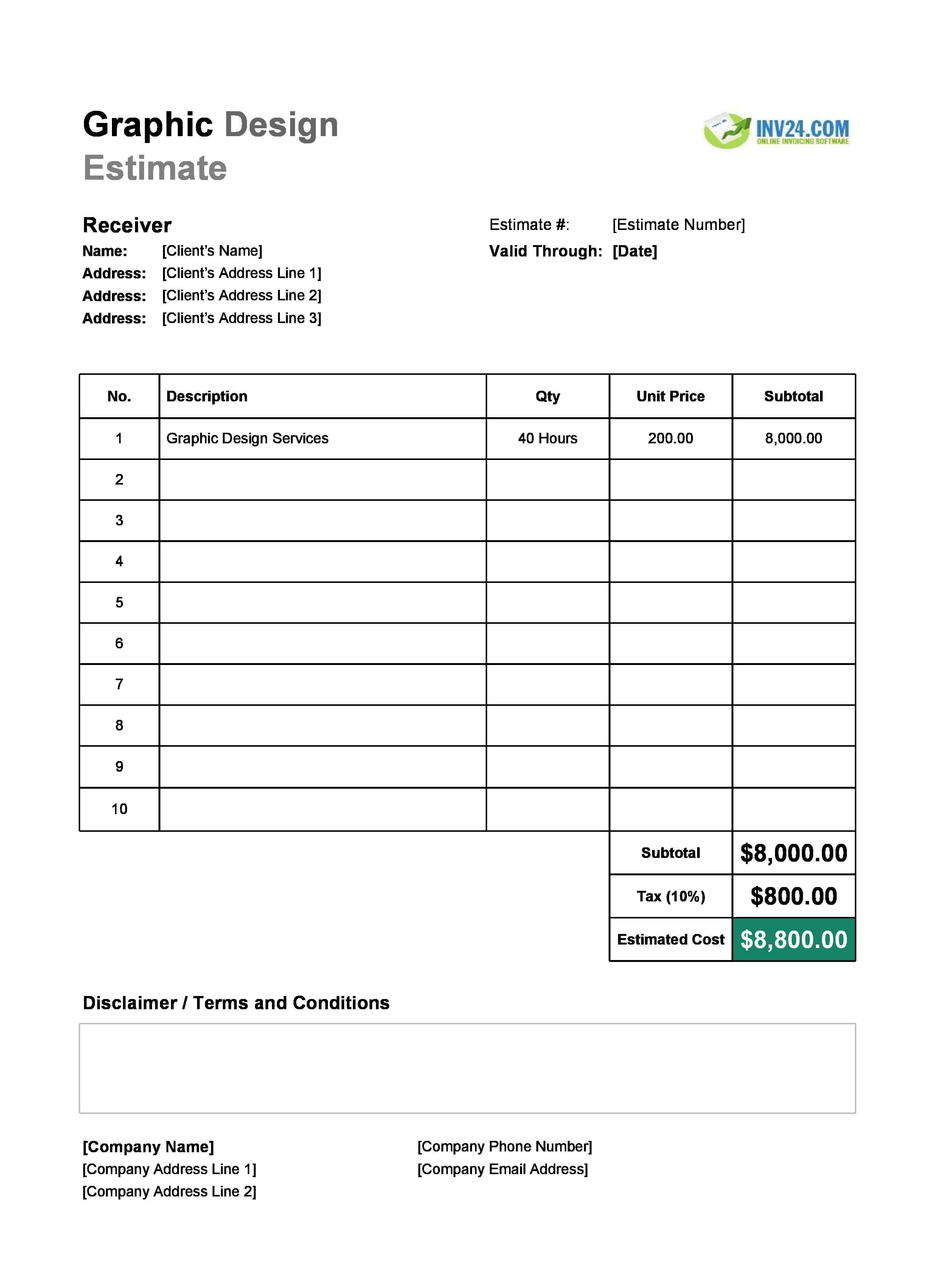 Graphic Design Estimate Template (Excel / Google Sheets)