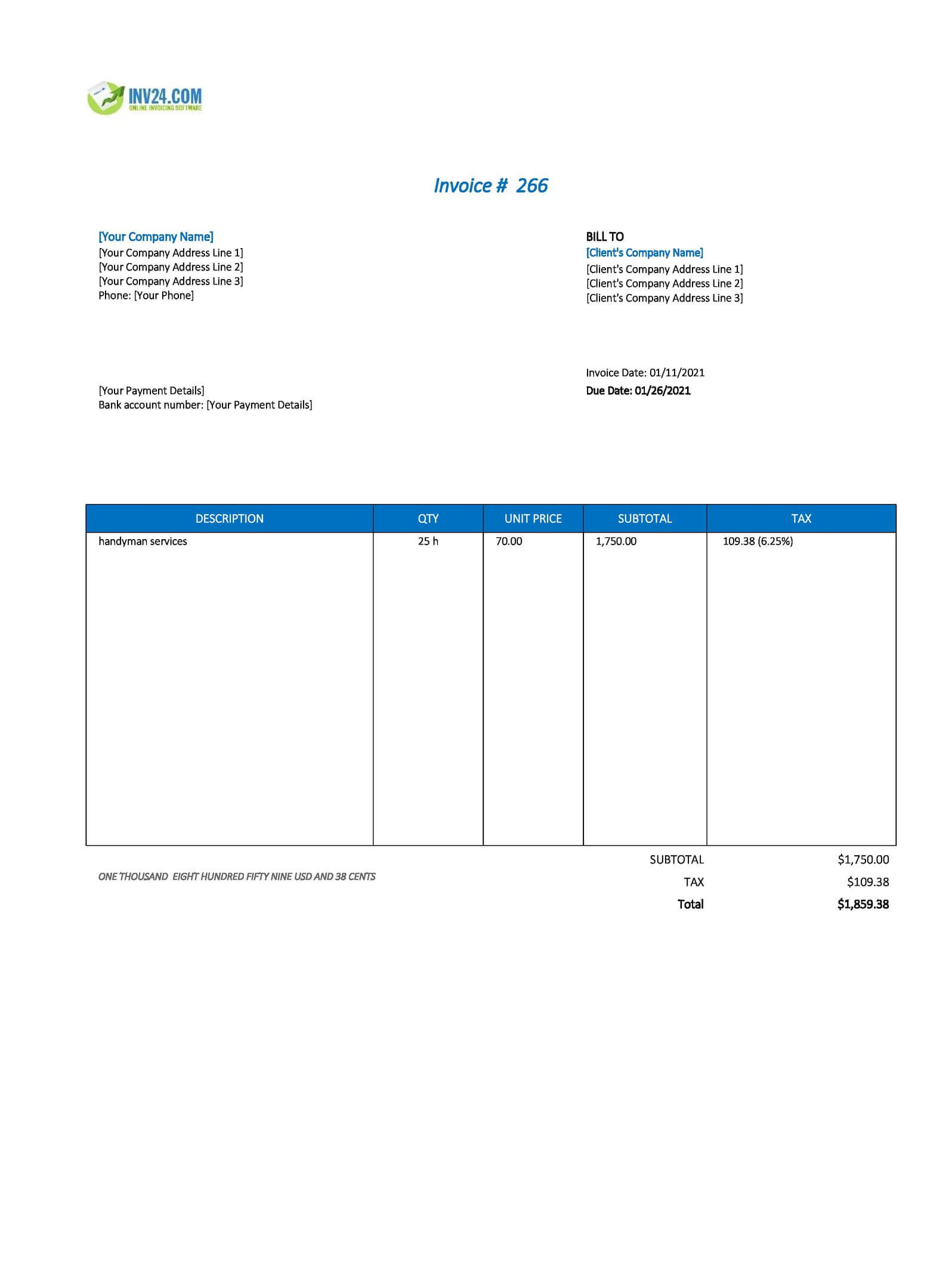 handyman invoice template excel