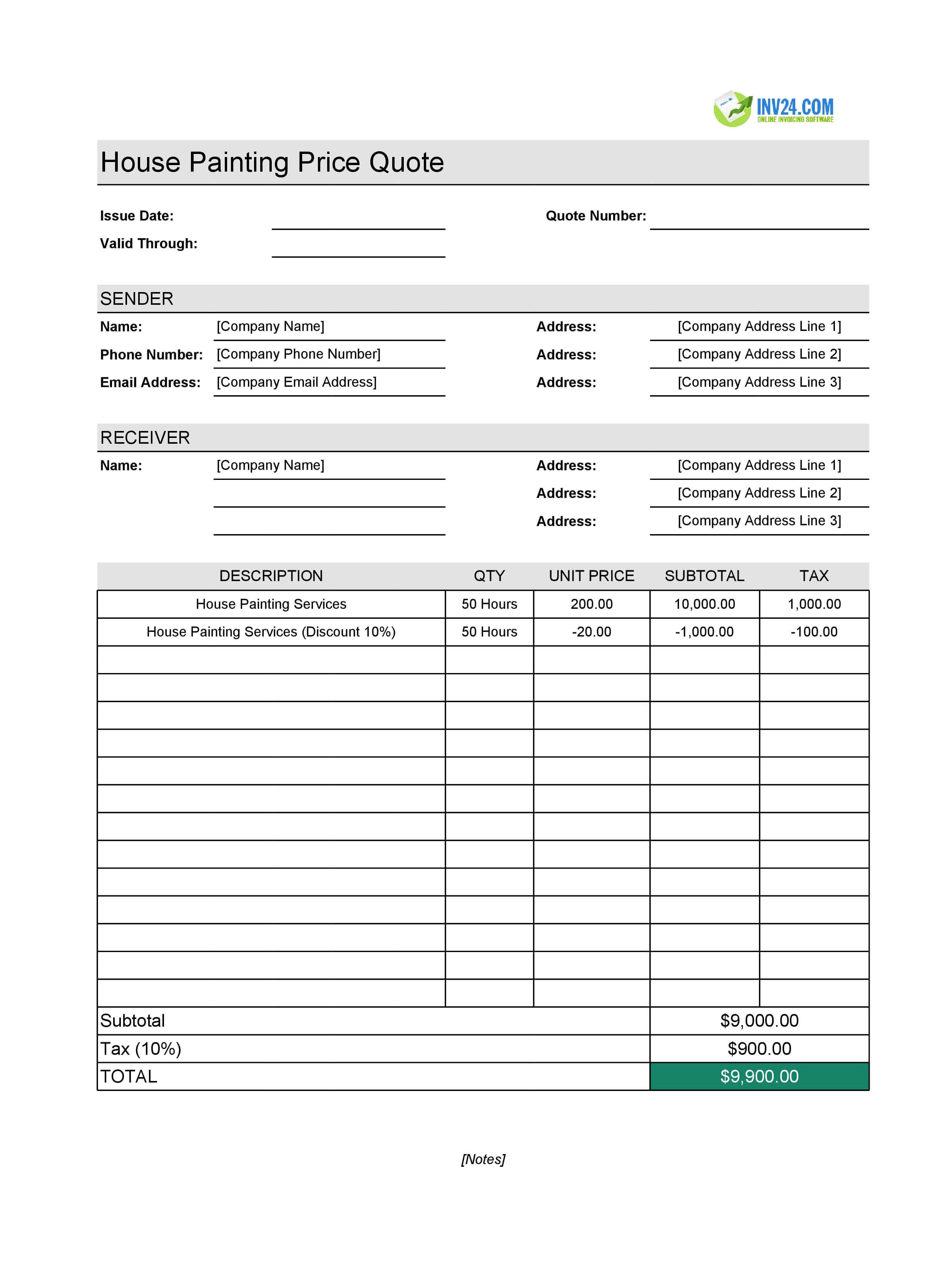 House Painting Quote Template (Excel / Google Sheets)