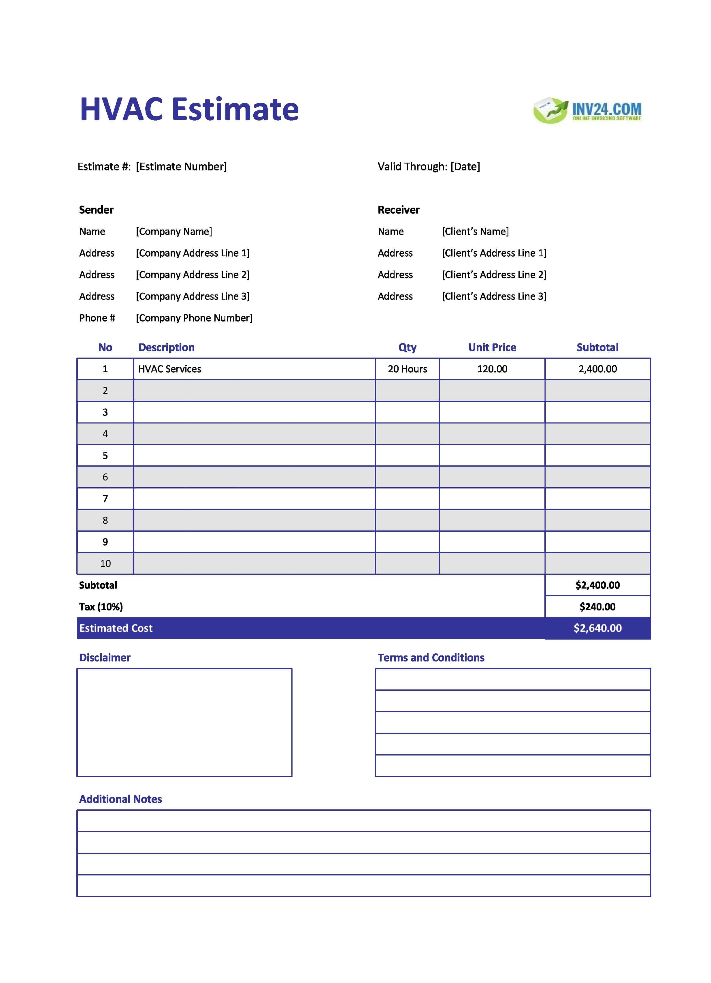 HVAC Estimate Template (Excel / Google Sheets) HVAC Estimate Template (Excel / Google Sheets)