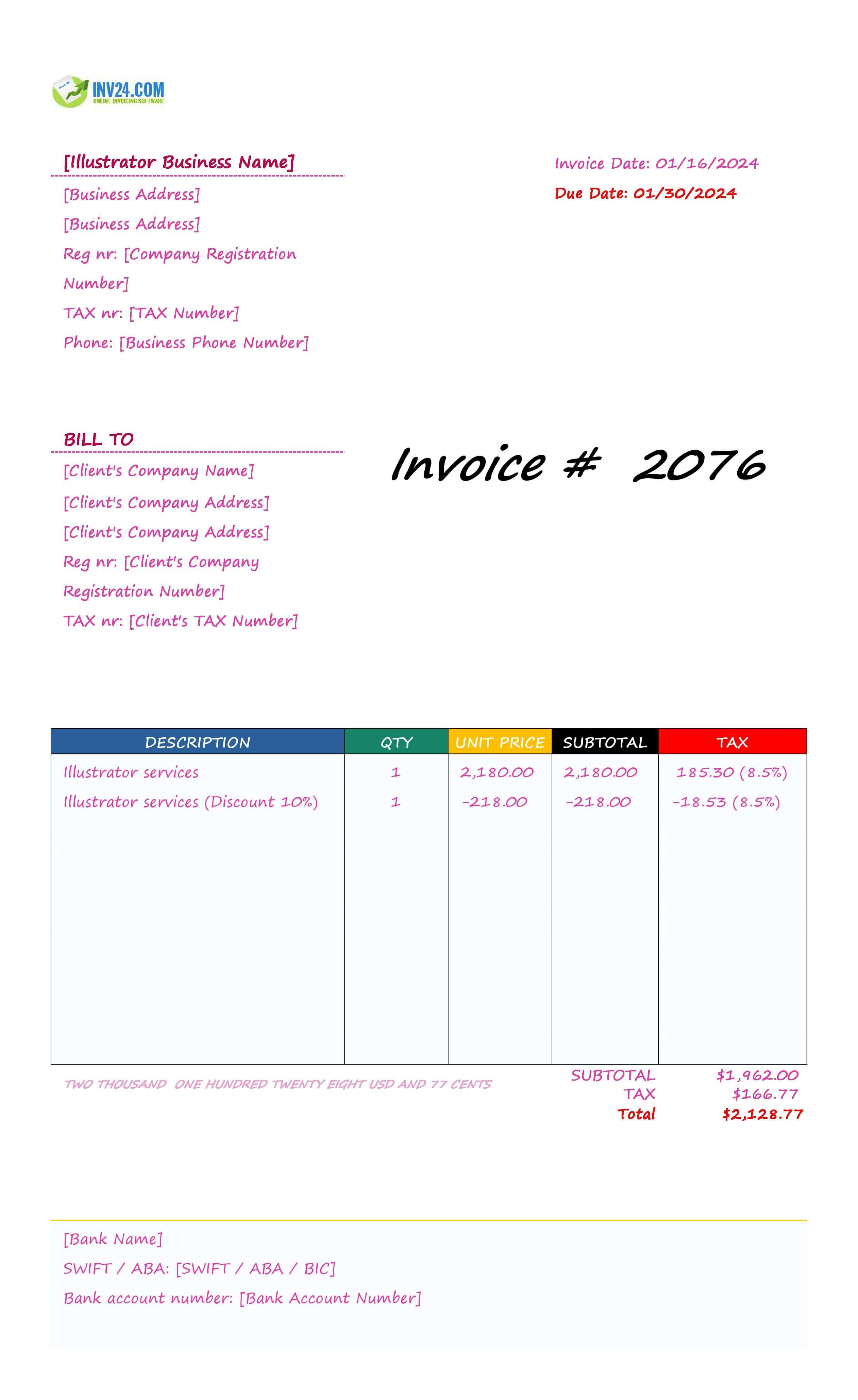 Illustrator Invoice Template (Excel / Google Sheets) Illustrator Invoice Template (Excel / Google Sheets)