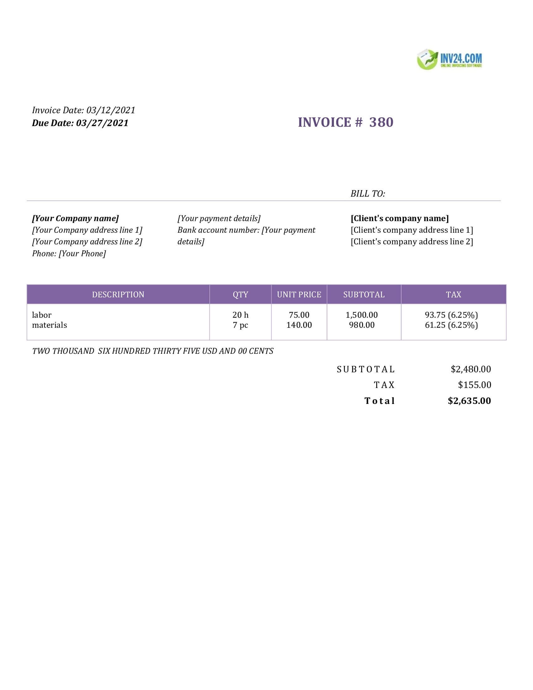 Independent Contractor Invoice Template (Word) Within Contractor Invoices Templates