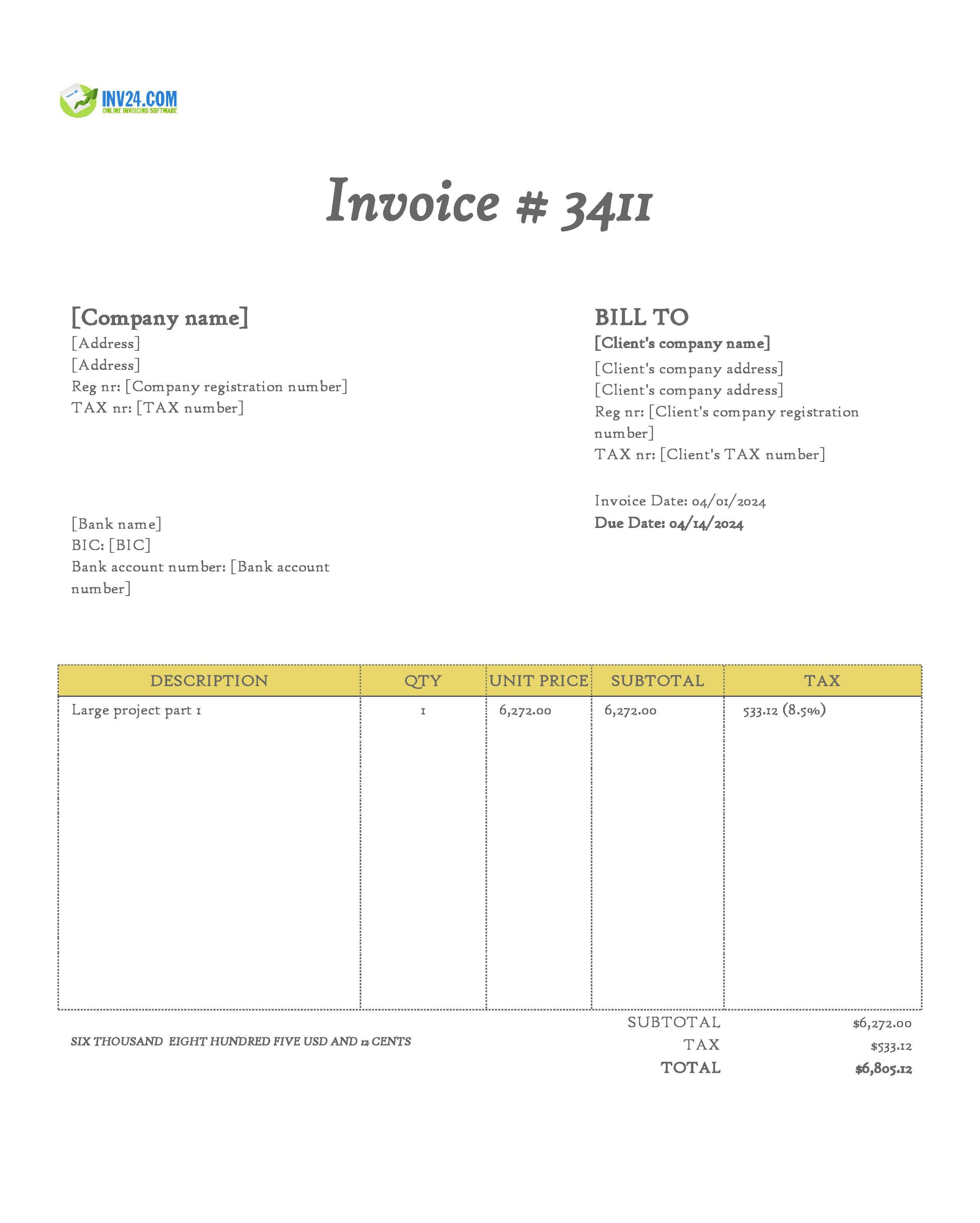 interim invoice example