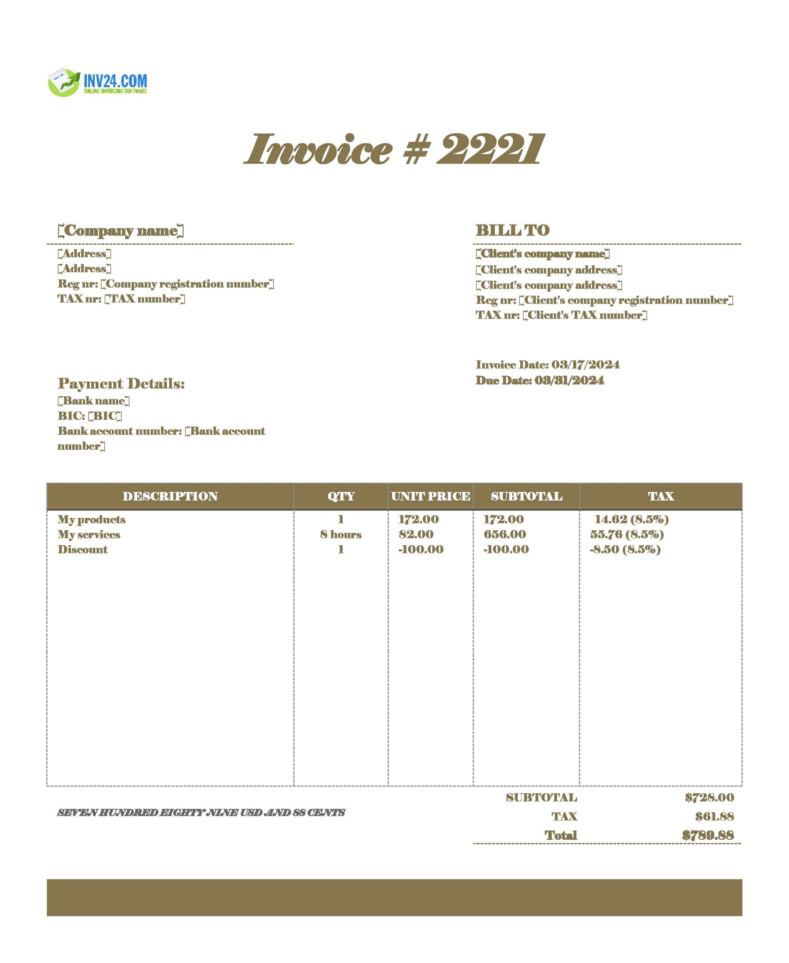 invoice with bank details example