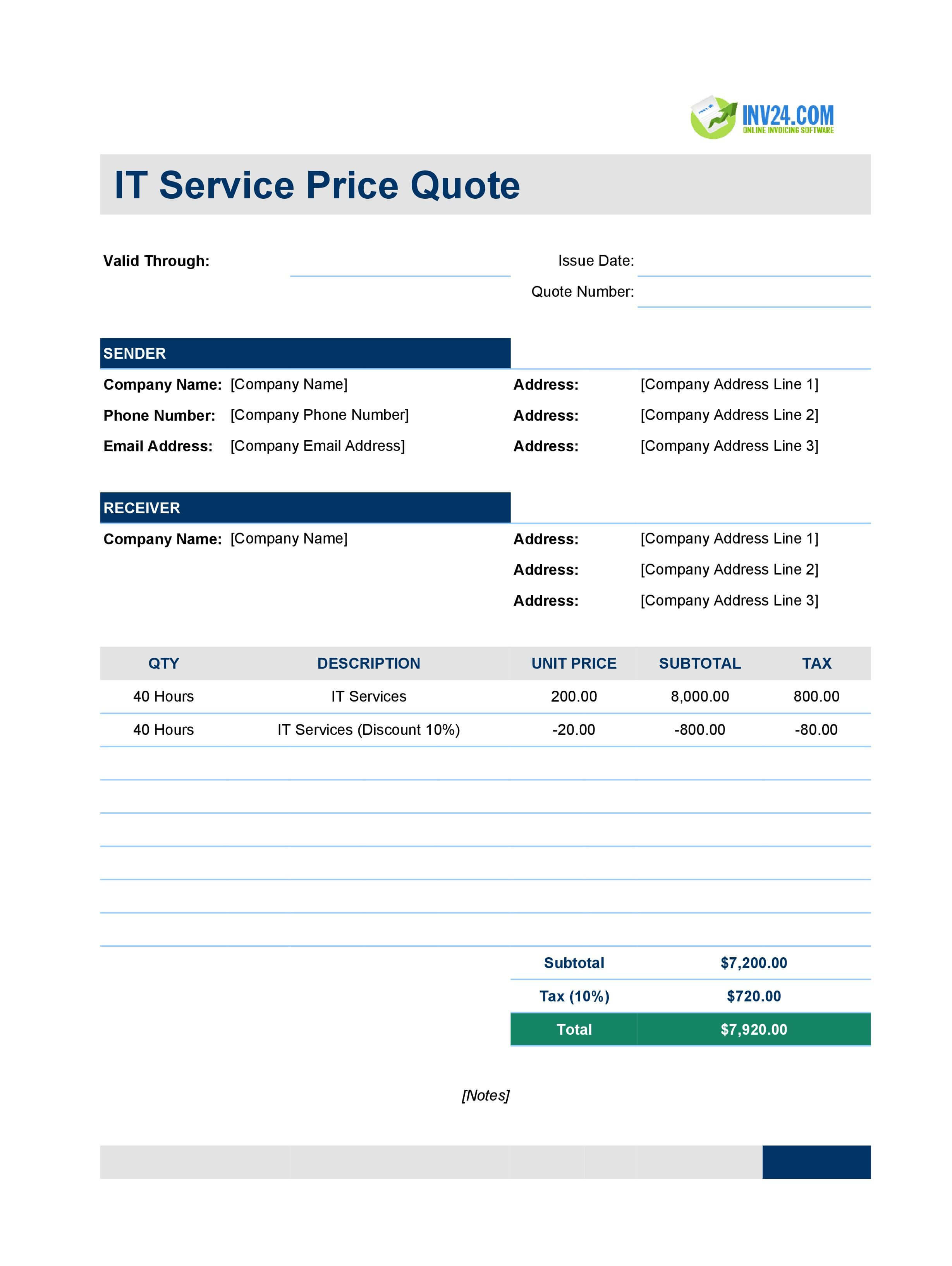 IT Quote Template (Excel / Google Sheets)