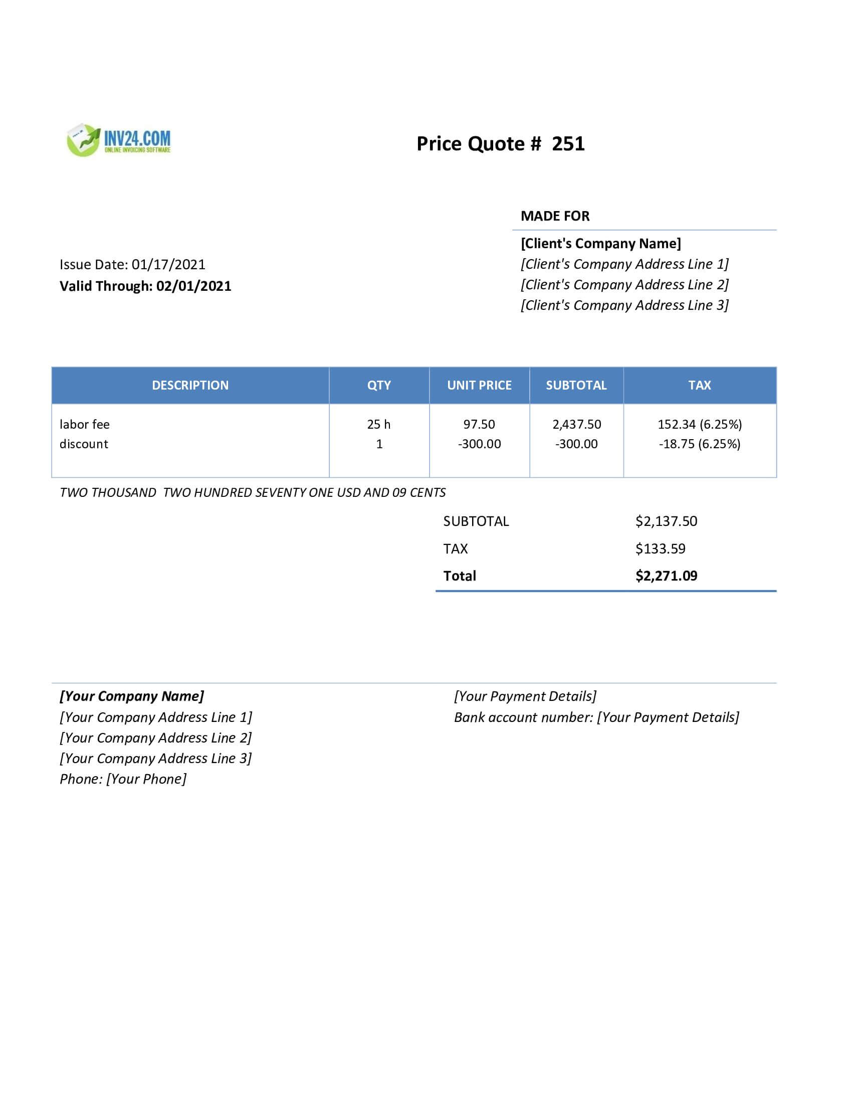 Job Quote Template (Word / Google Docs) Job Quote Template (Word / Google Docs)
