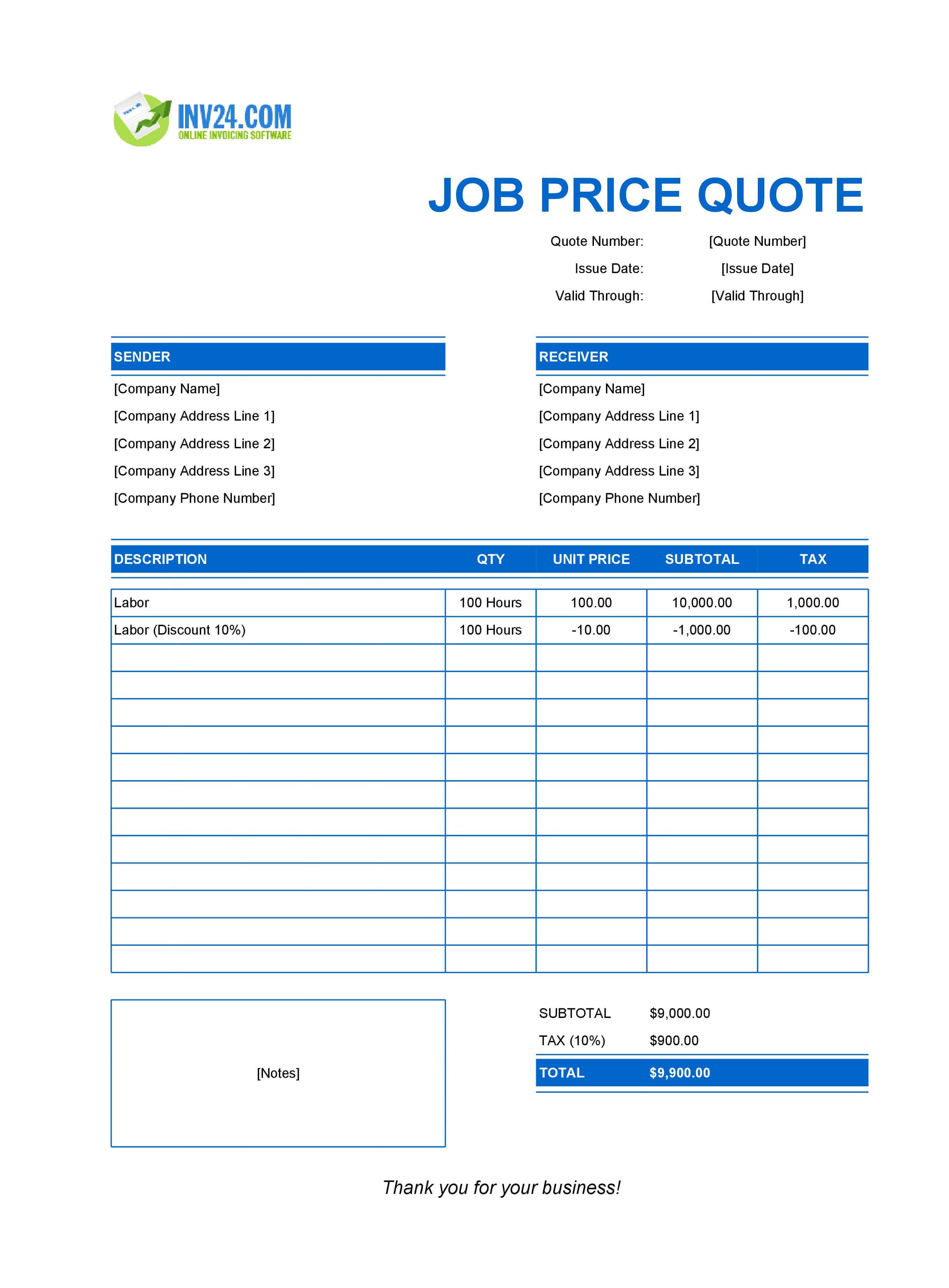Template For Job Quotes