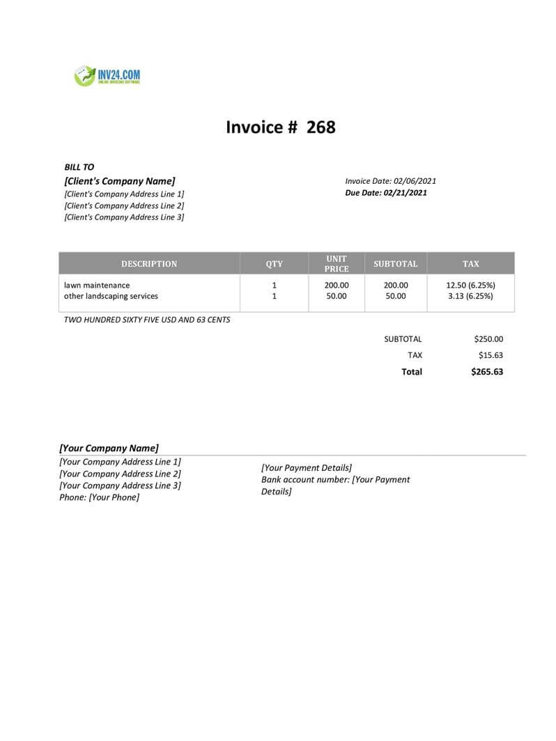 landscaping invoice template word