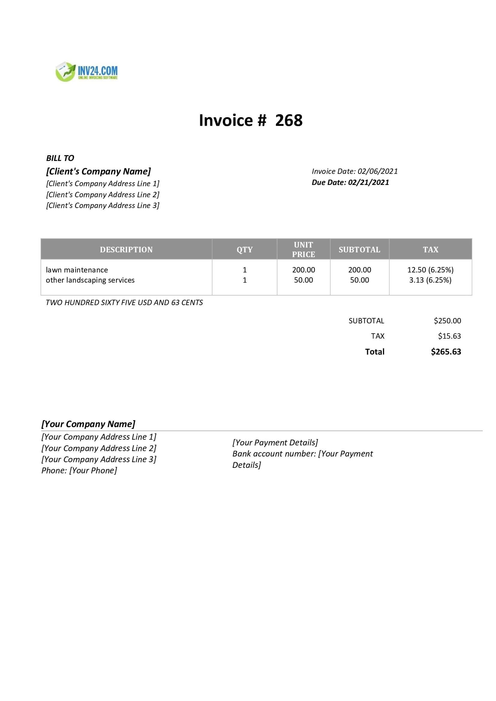 Landscaping invoice template