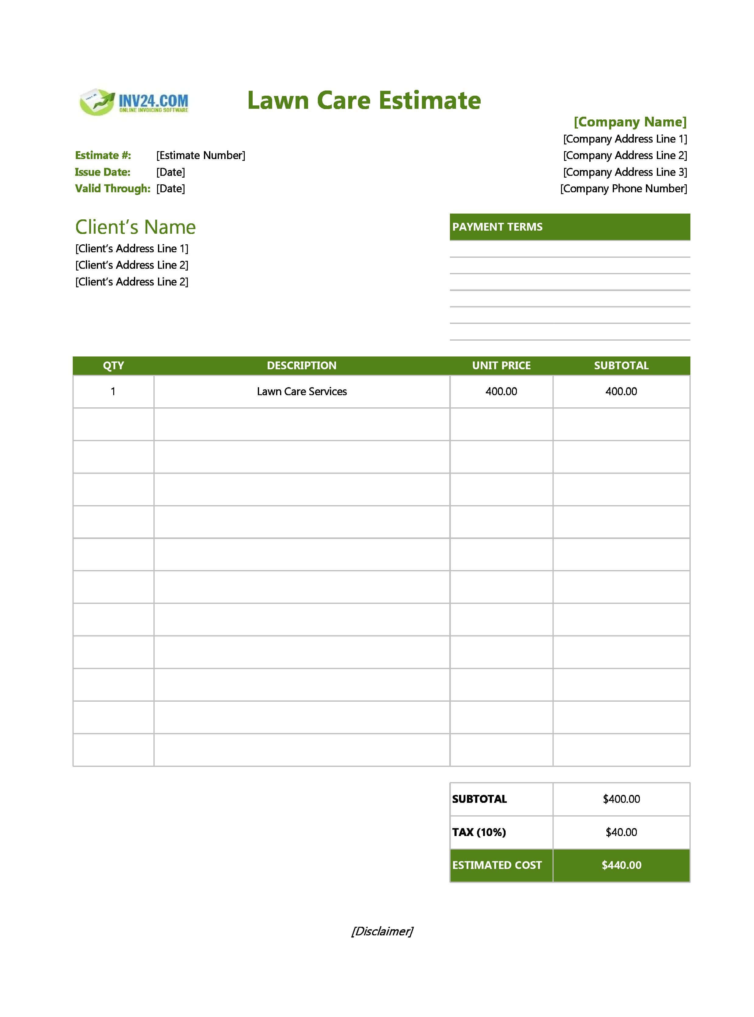 Lawn Care Estimate Template (Excel / Google Sheets) Lawn Care Estimate Template (Excel / Google Sheets)