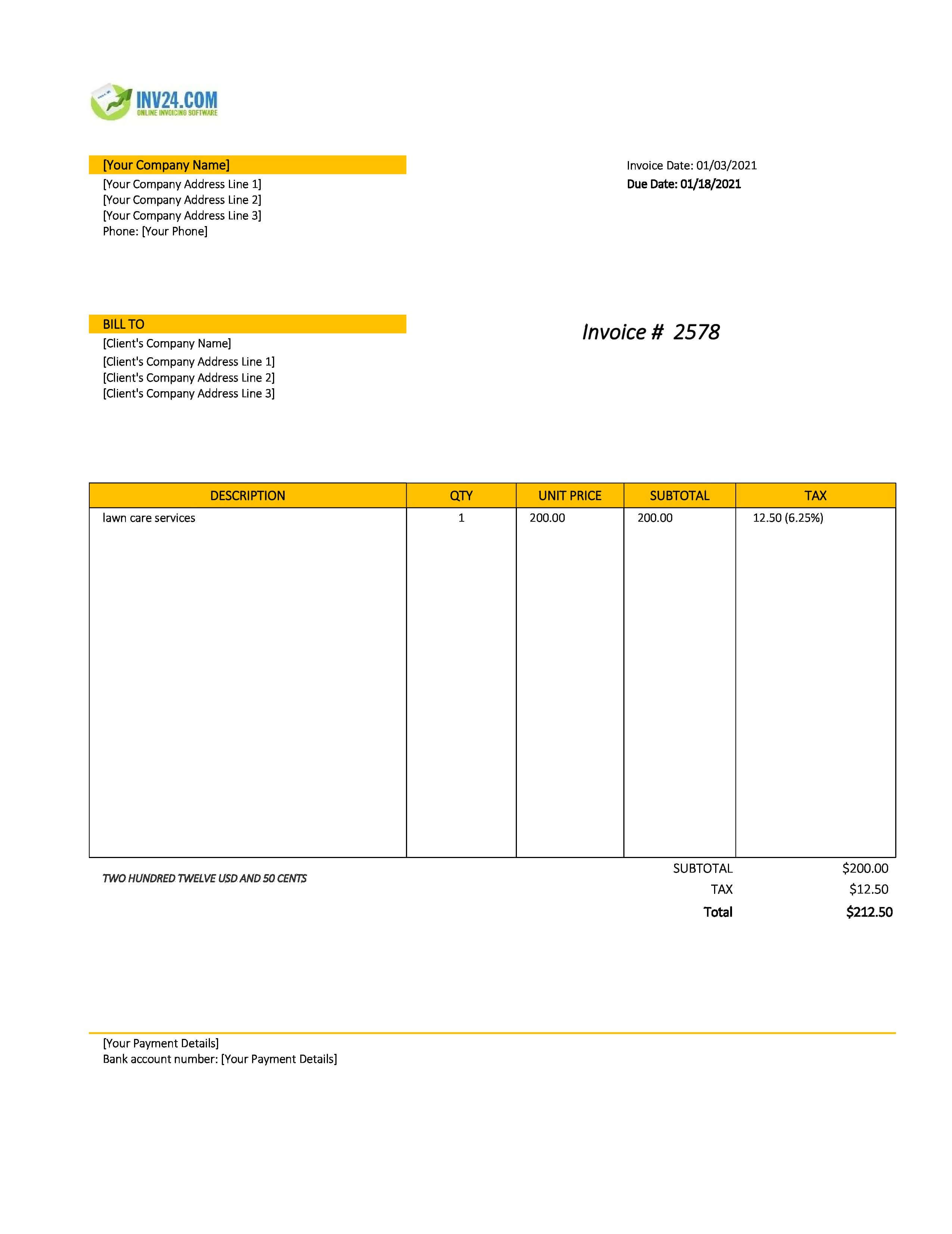 Lawn care invoice template