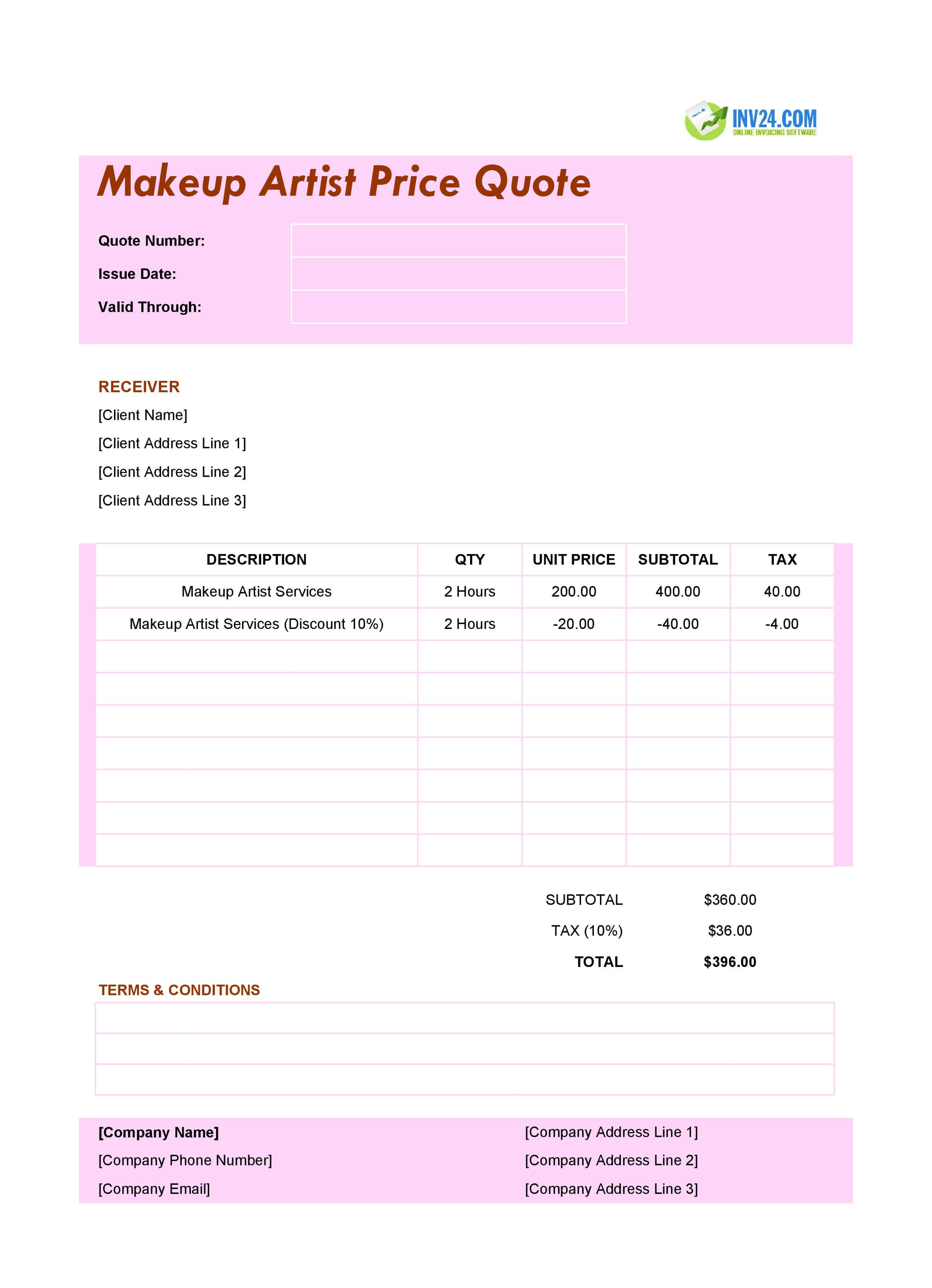 Makeup Artist Quote Template (Excel / Google Sheets)