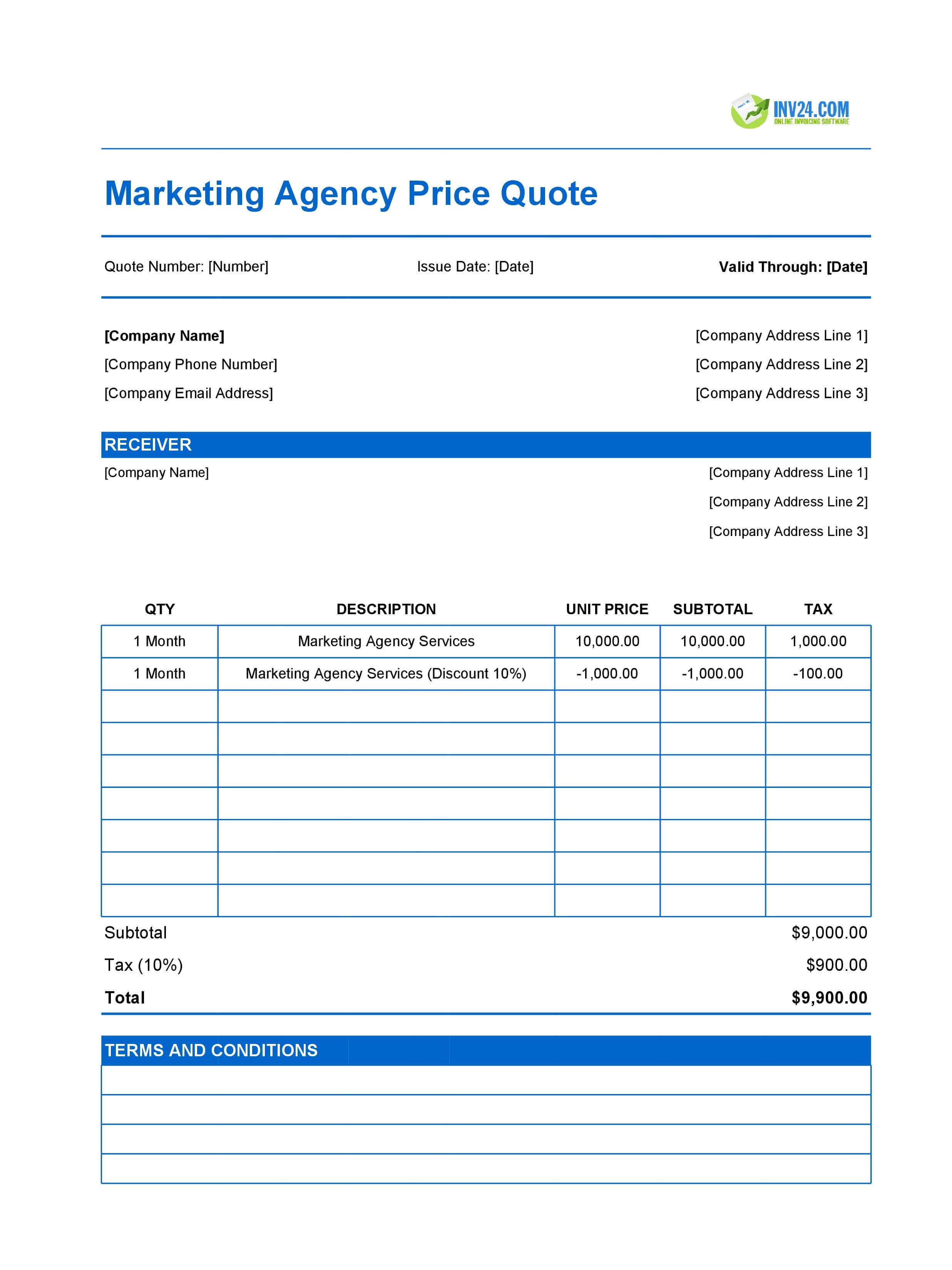 Marketing Agency Quote Template (Excel / Google Sheets)