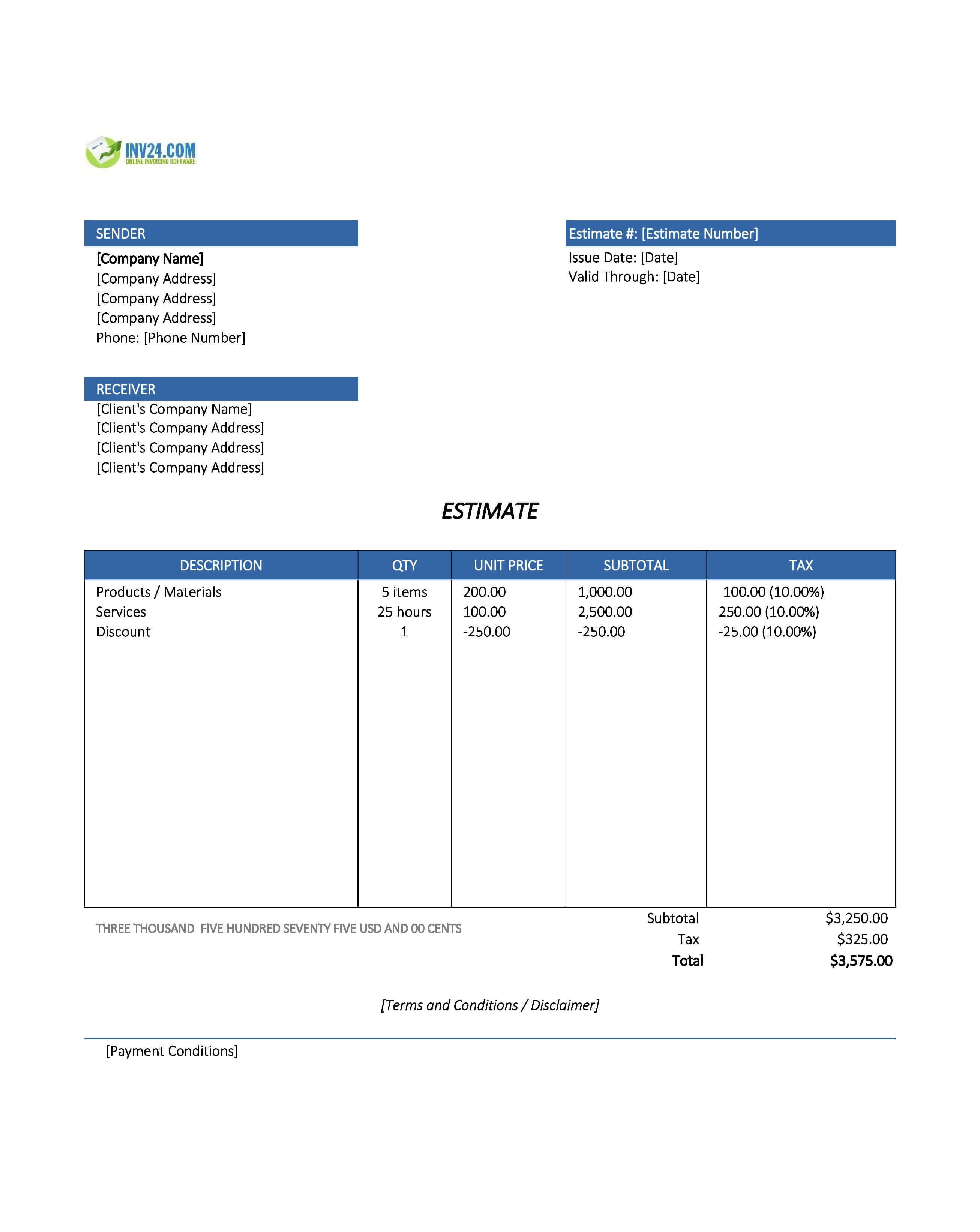 Online Estimate Template (Excel / Google Sheets) Online Estimate Template (Excel / Google Sheets)