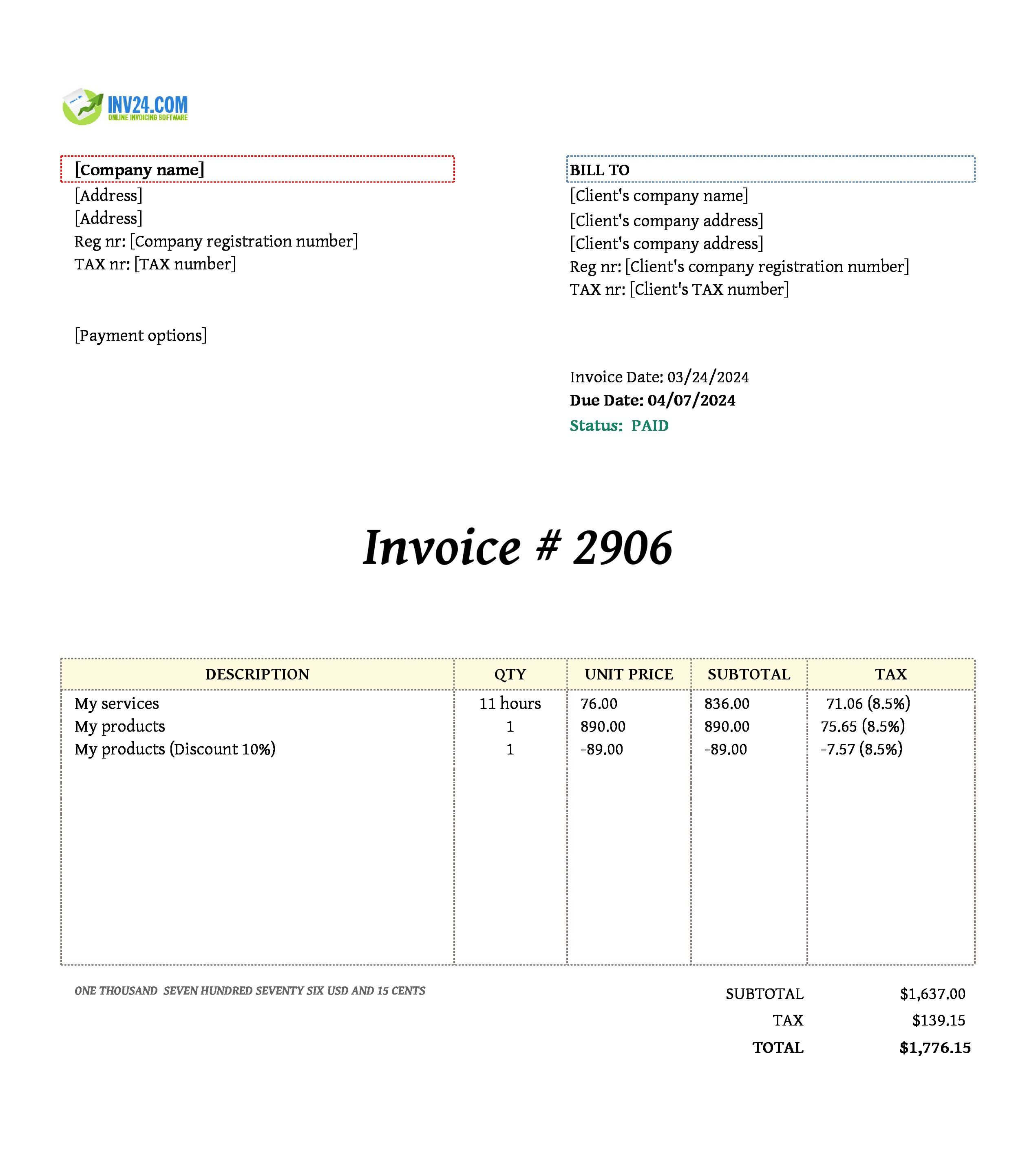 paid invoice template