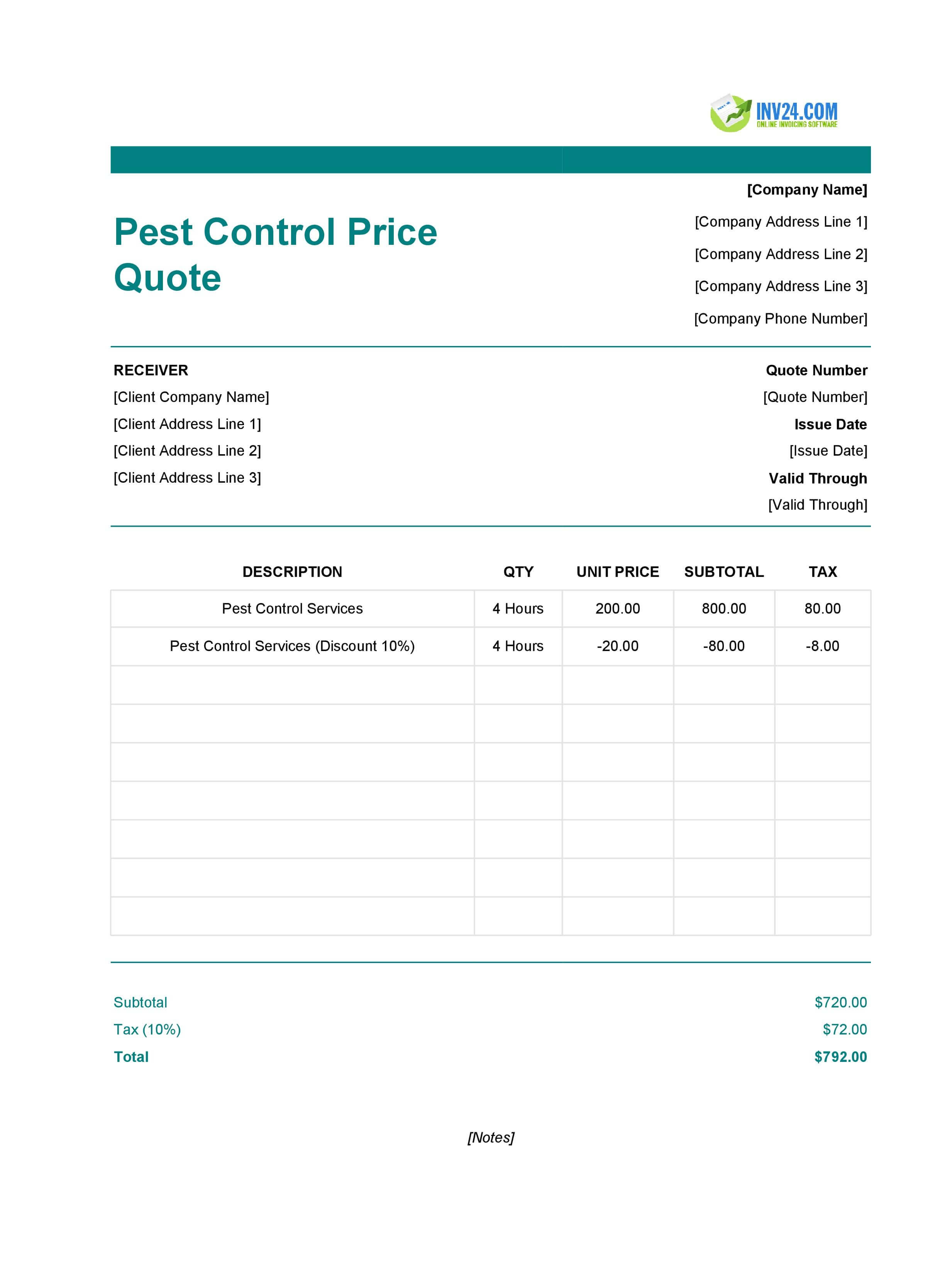 Pest Control Quote Template (Excel / Google Sheets)
