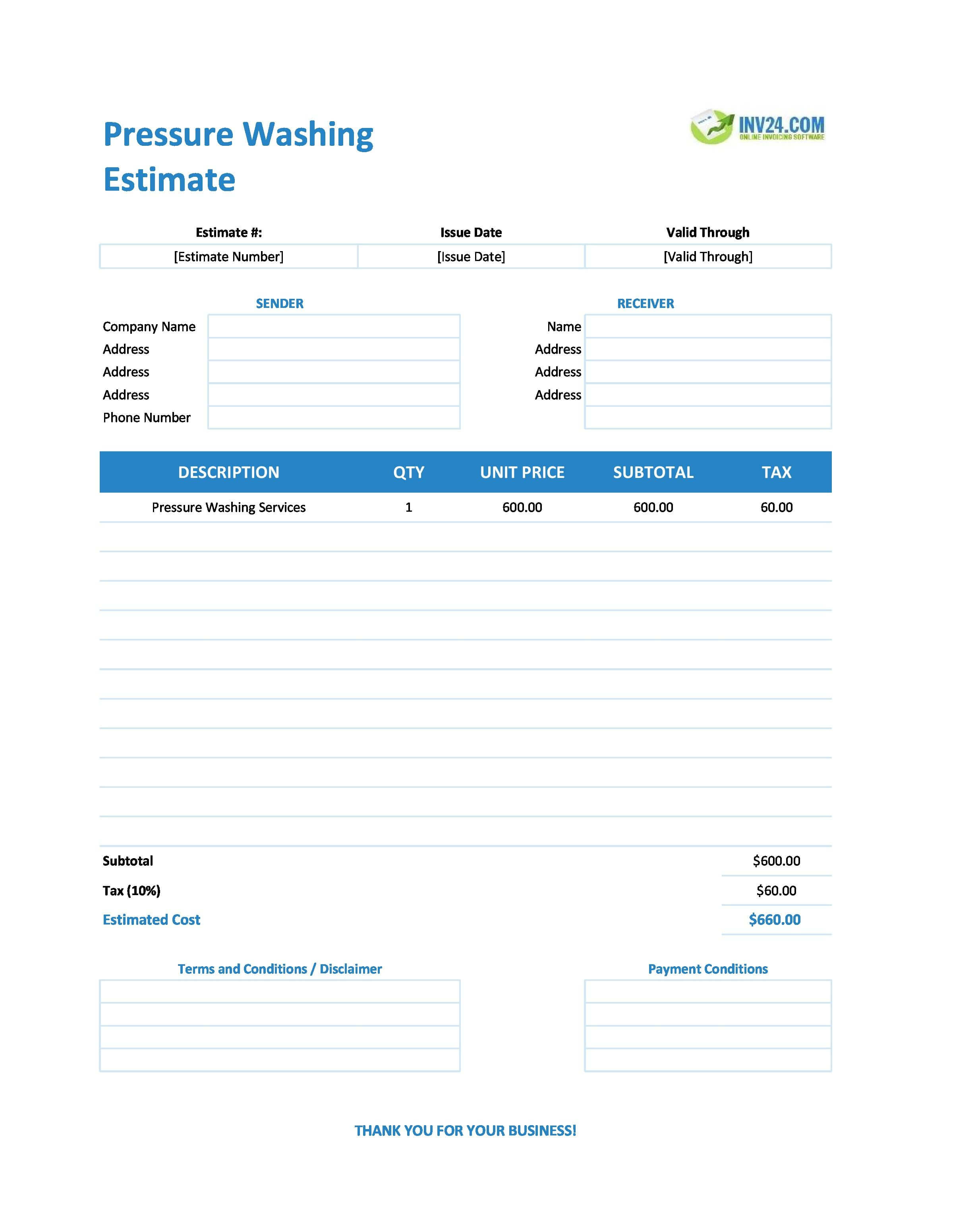 Pressure Washing Estimate Template (Excel / Google Sheets) Pressure Washing Estimate Template (Excel / Google Sheets)