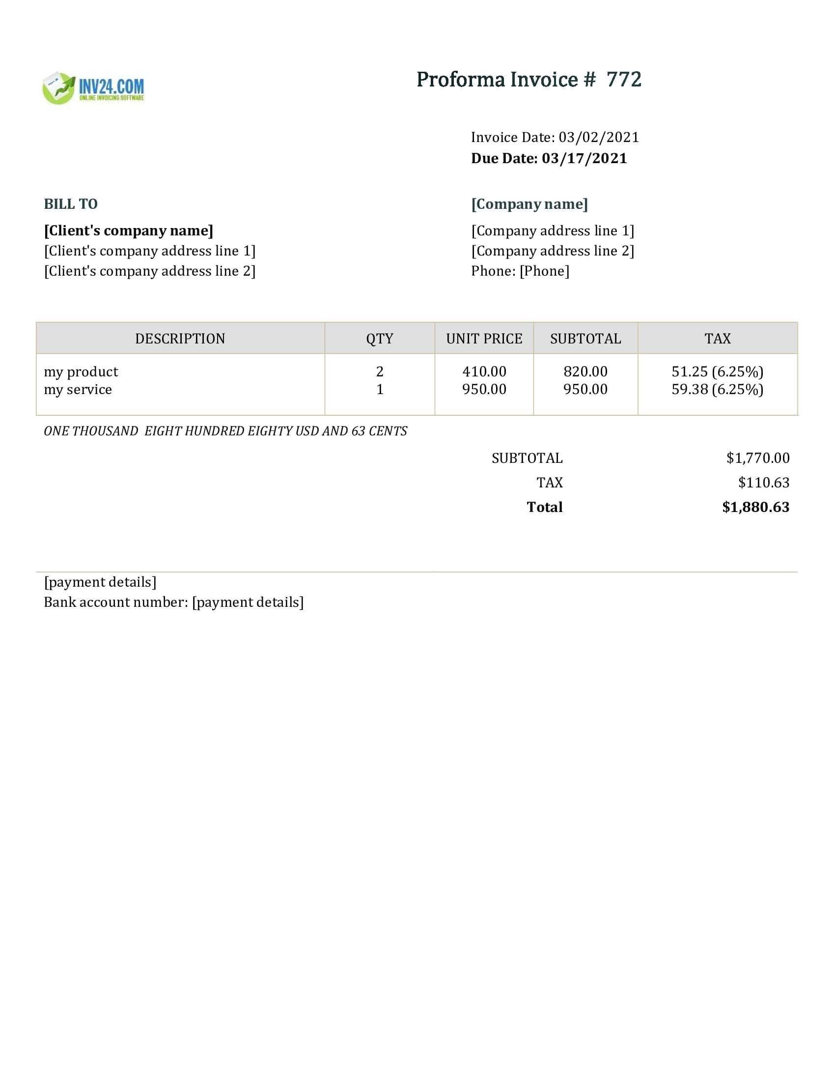 Proforma invoice example