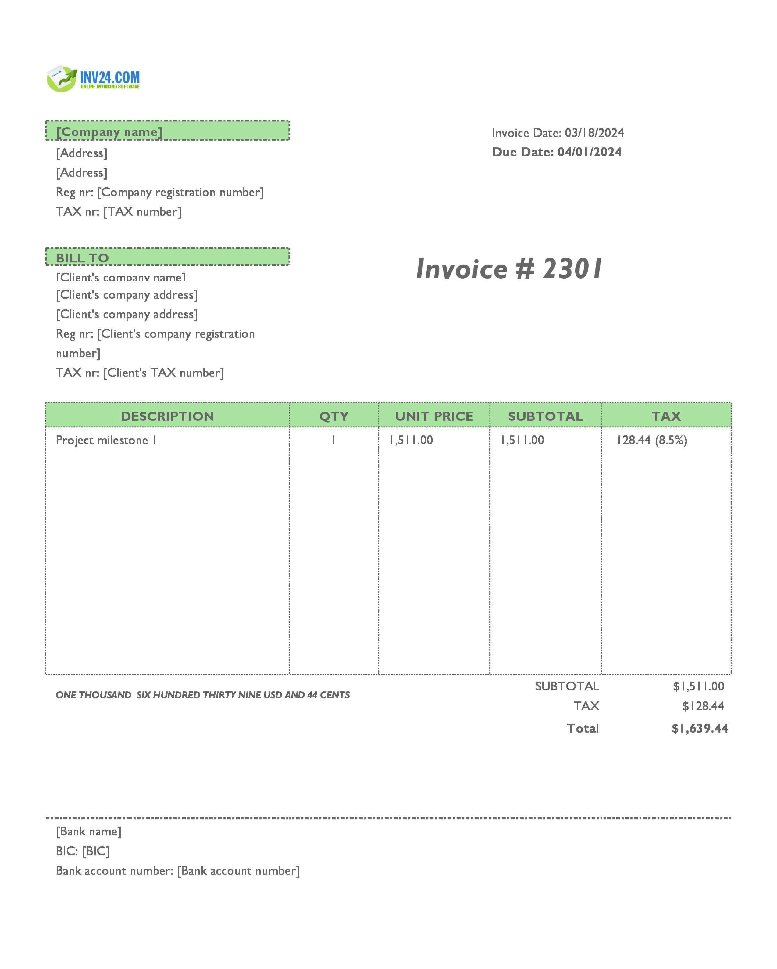 progress invoice example