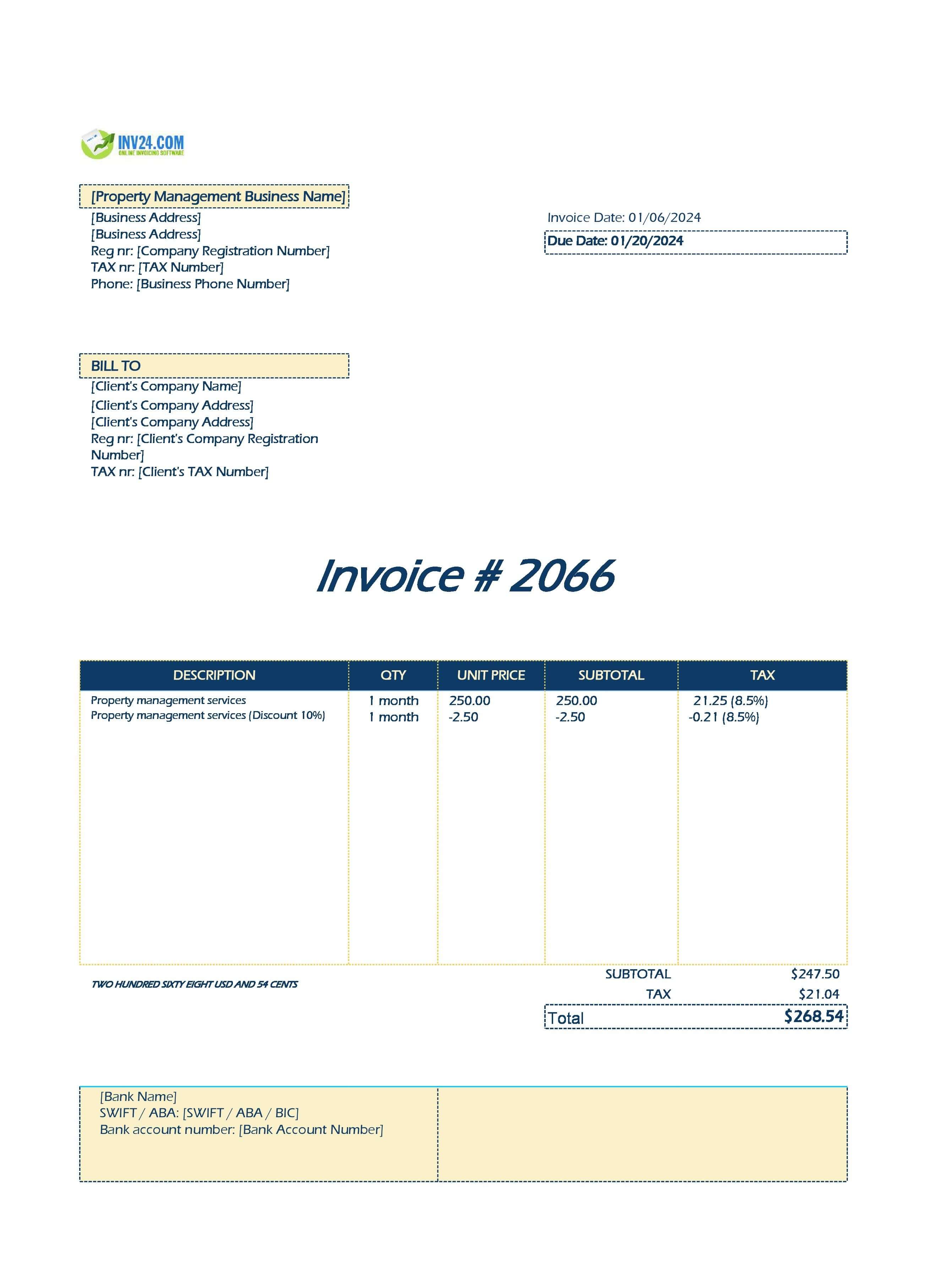 Property management invoice template