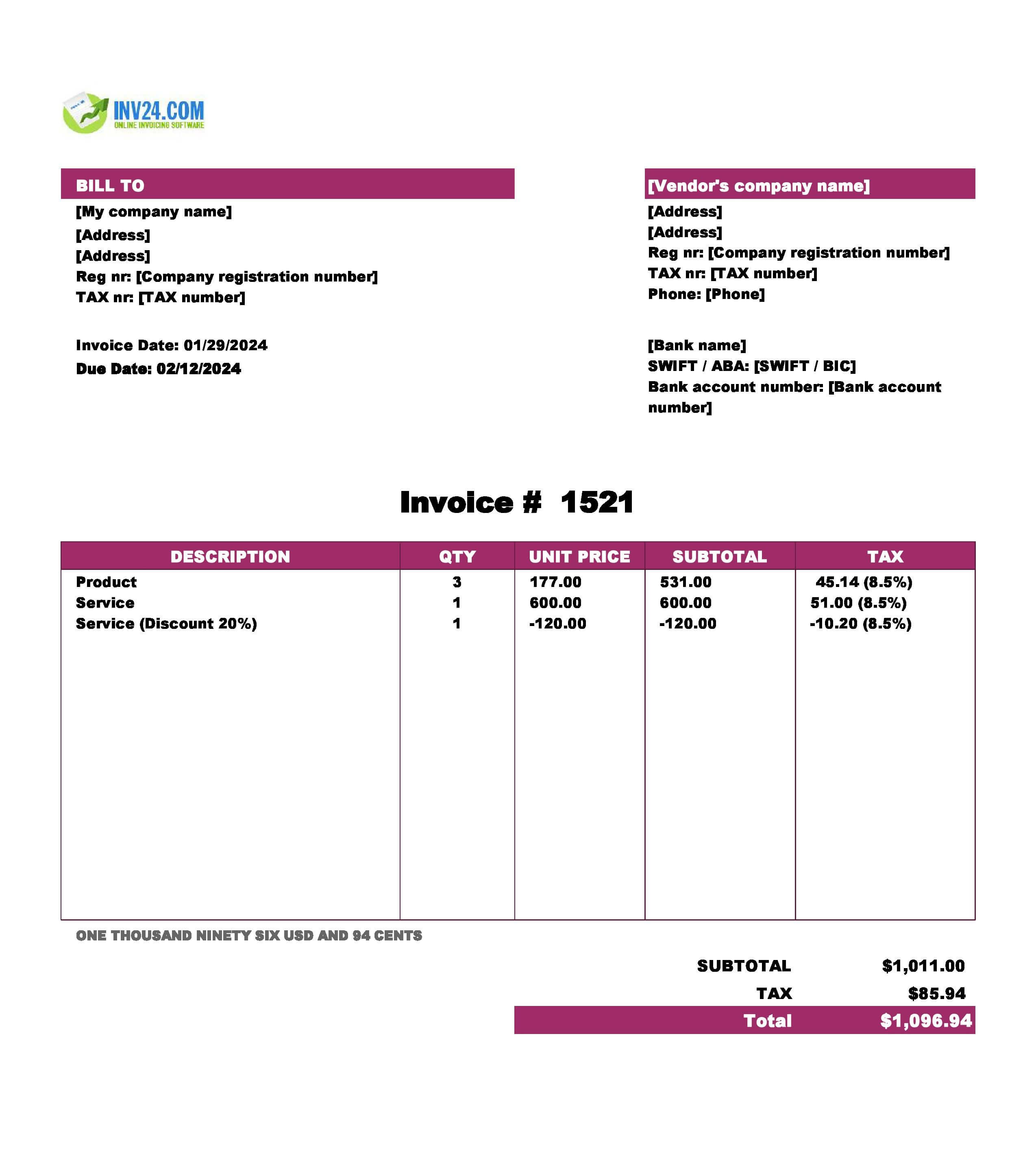 Purchase invoice example