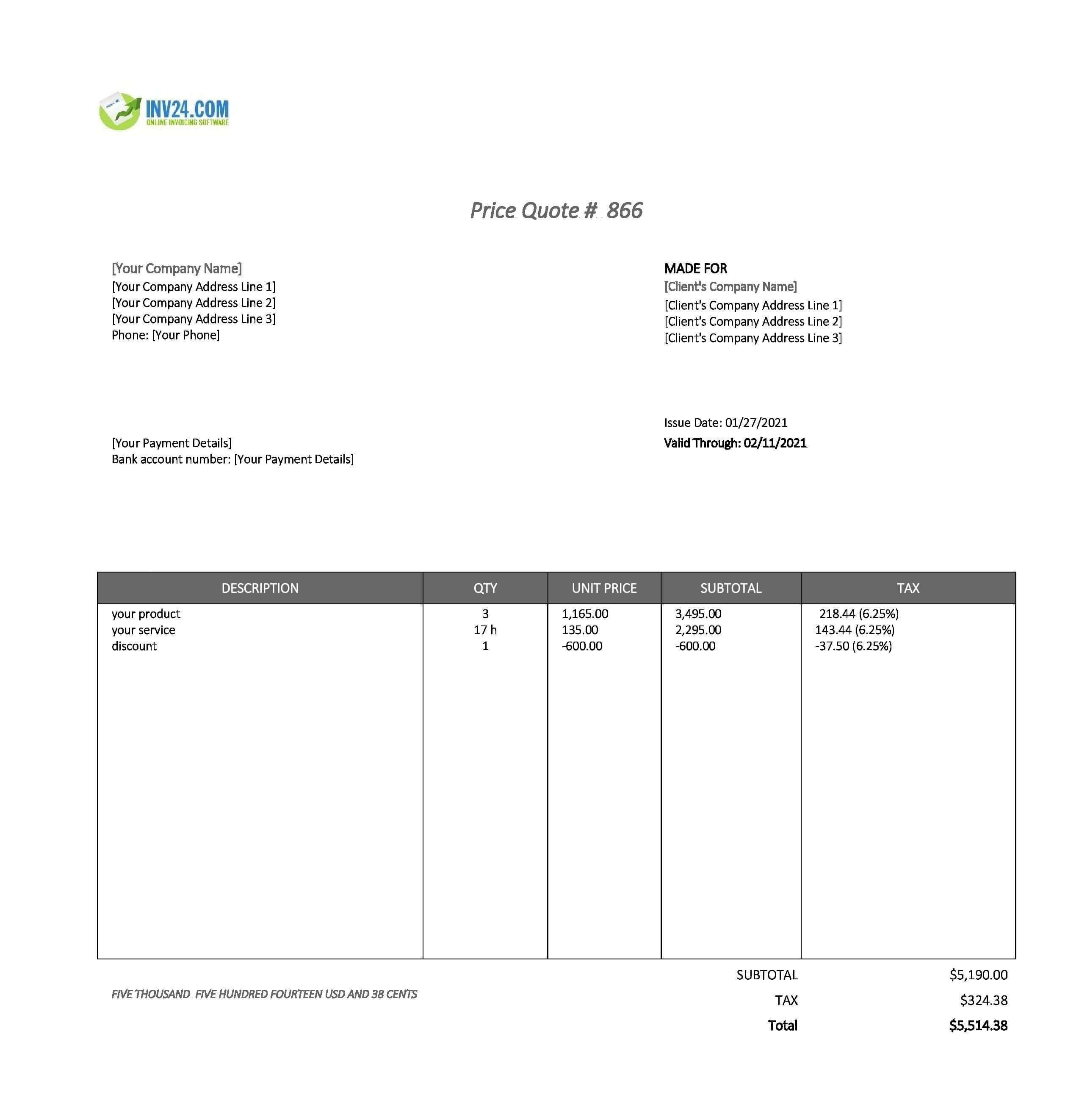 Quote Format Template (Excel / Google Sheets)