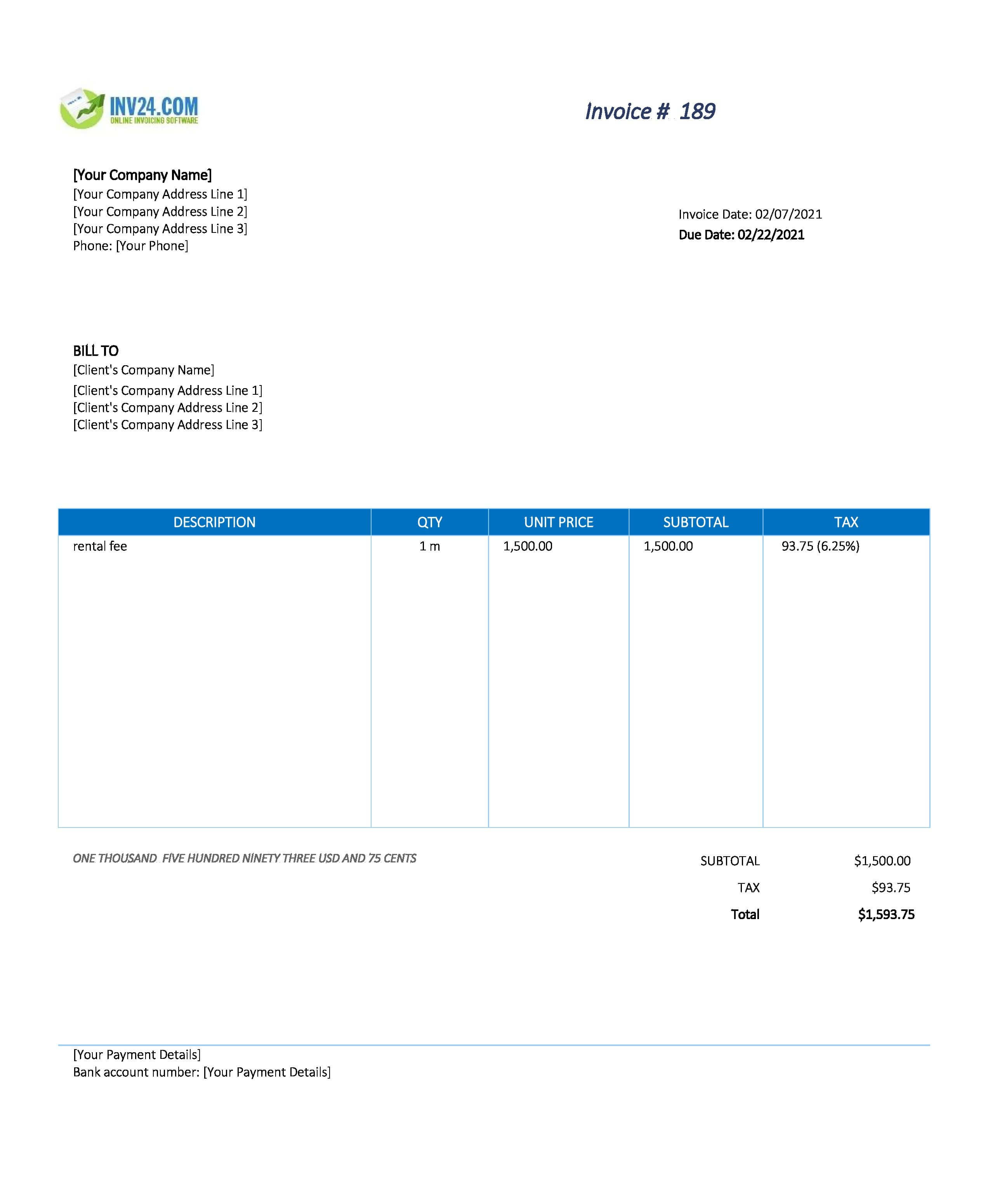 Rent invoice form