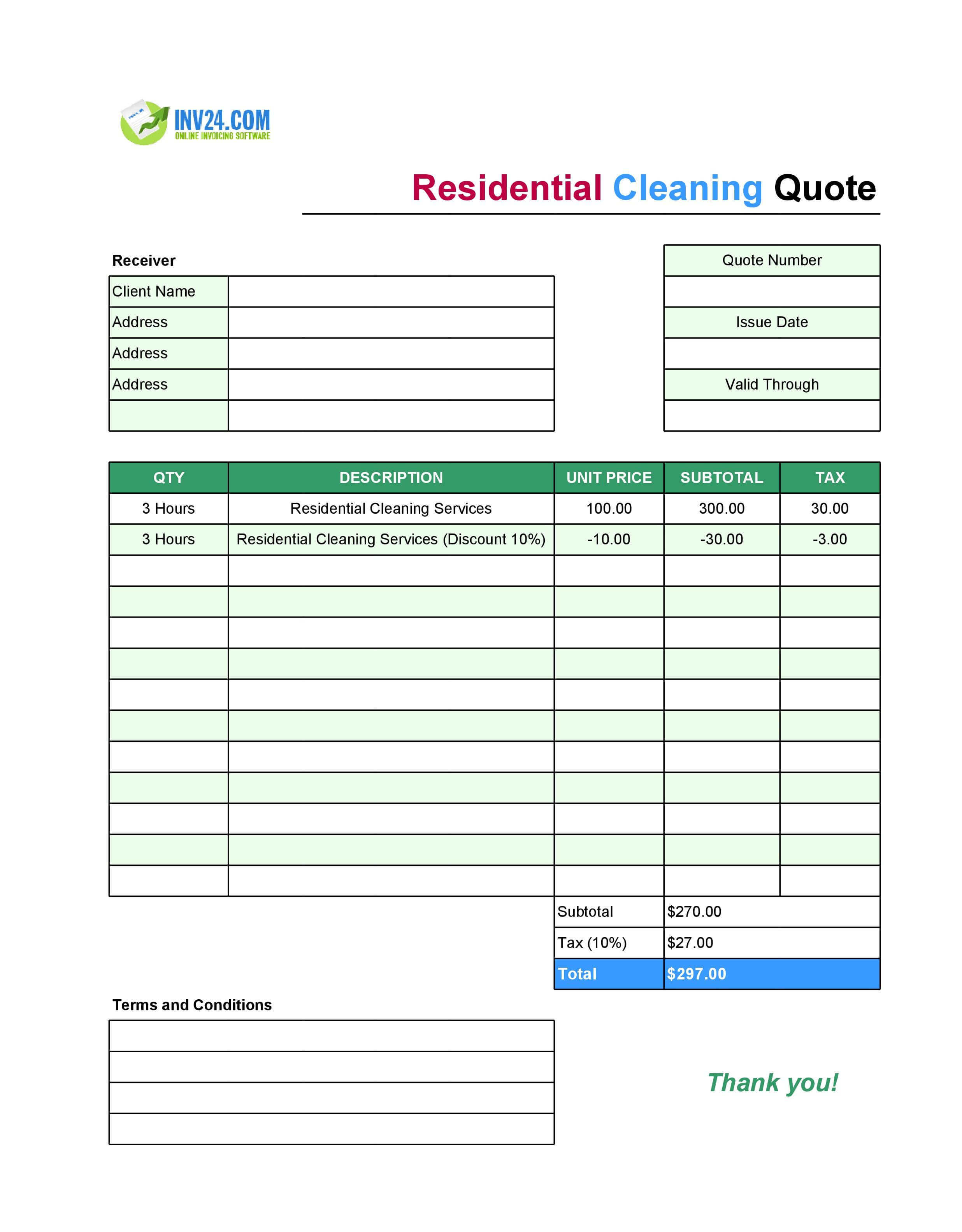 Residential Cleaning Quote Template (Excel / Google Sheets)