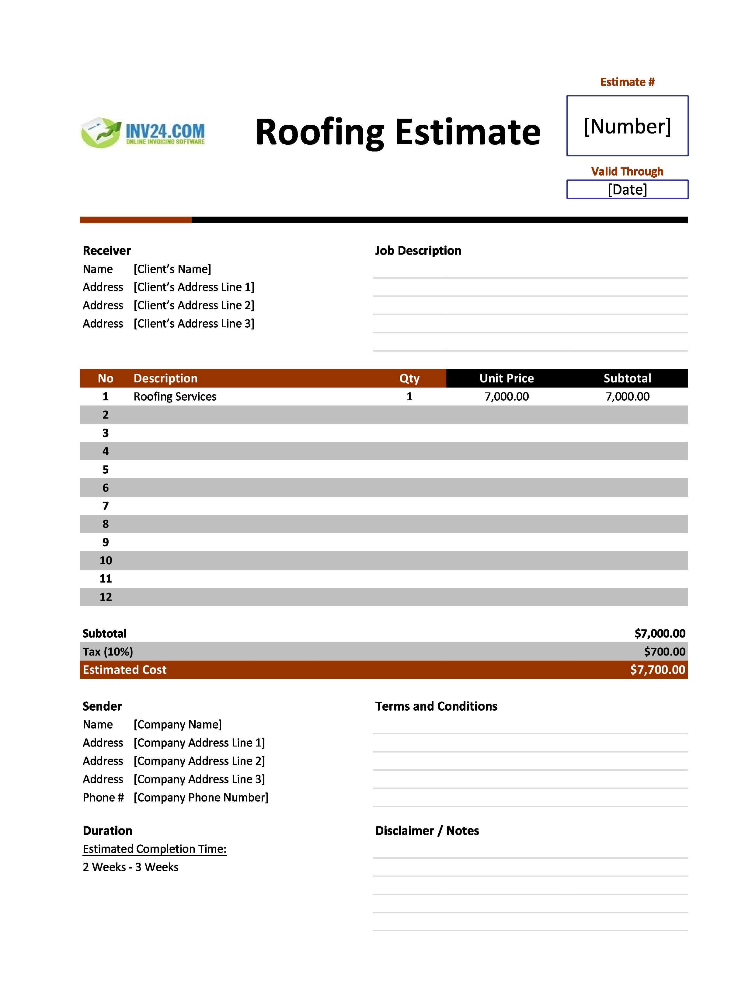 Roofing Estimate Template (Excel / Google Sheets) Roofing Estimate Template (Excel / Google Sheets)