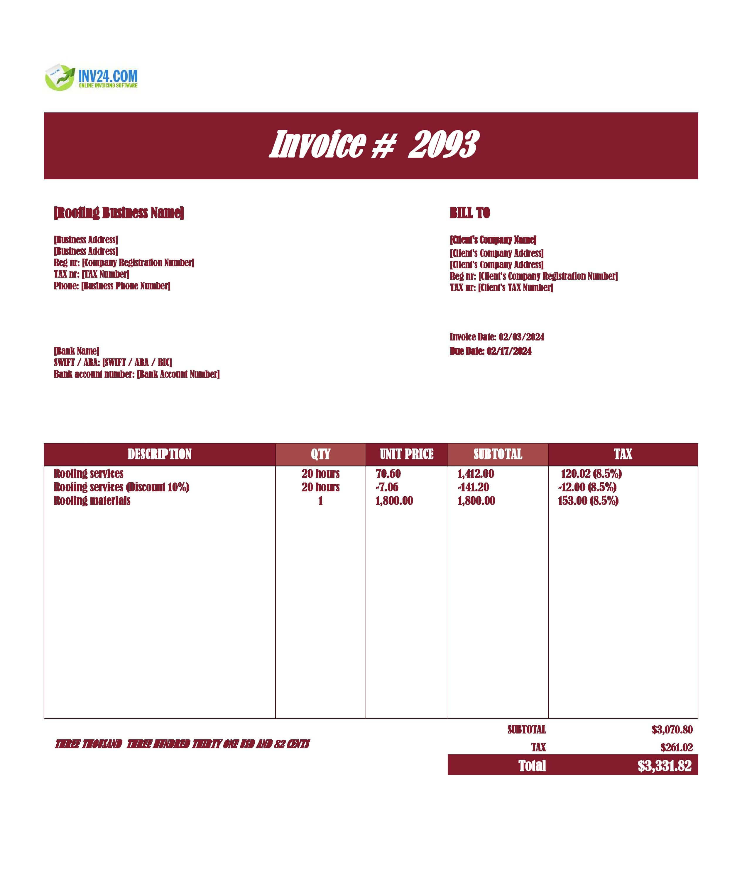 Roofing Invoice Template (Excel / Google Sheets) Roofing Invoice Template (Excel / Google Sheets)