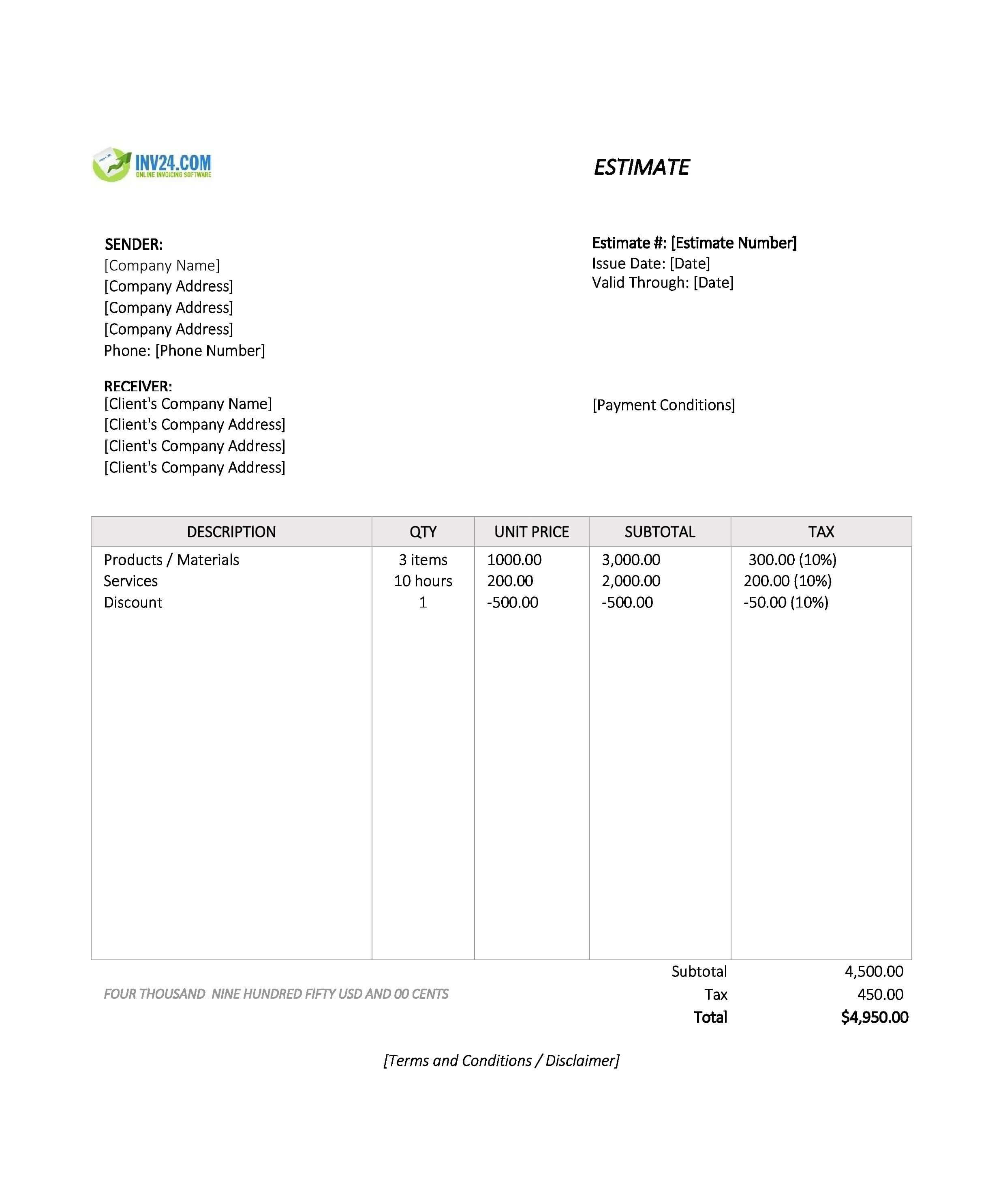 Sample Estimate Template (Excel / Google Sheets) Sample Estimate Template (Excel / Google Sheets)
