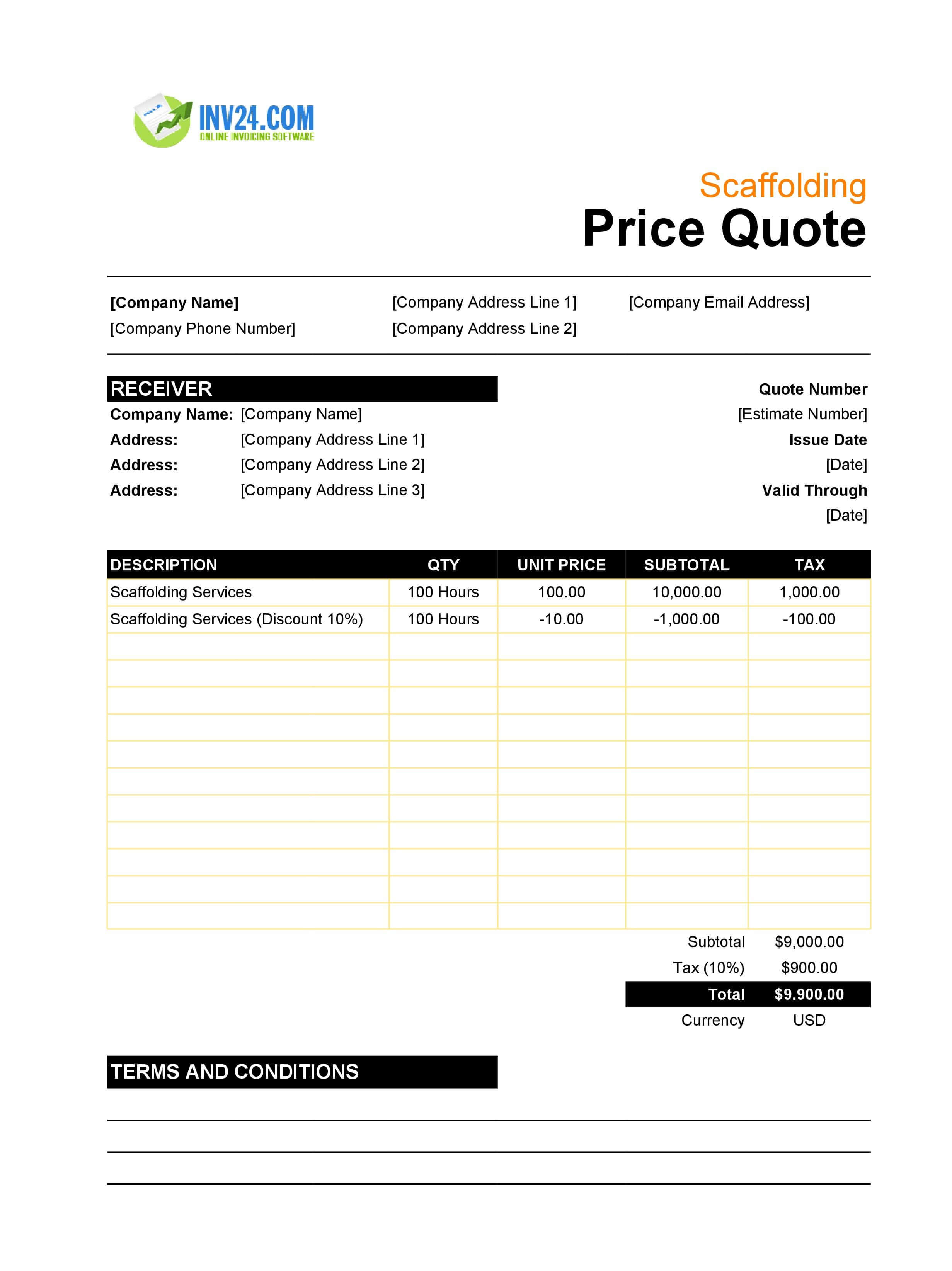 Scaffolding Quote Template (Excel / Google Sheets)