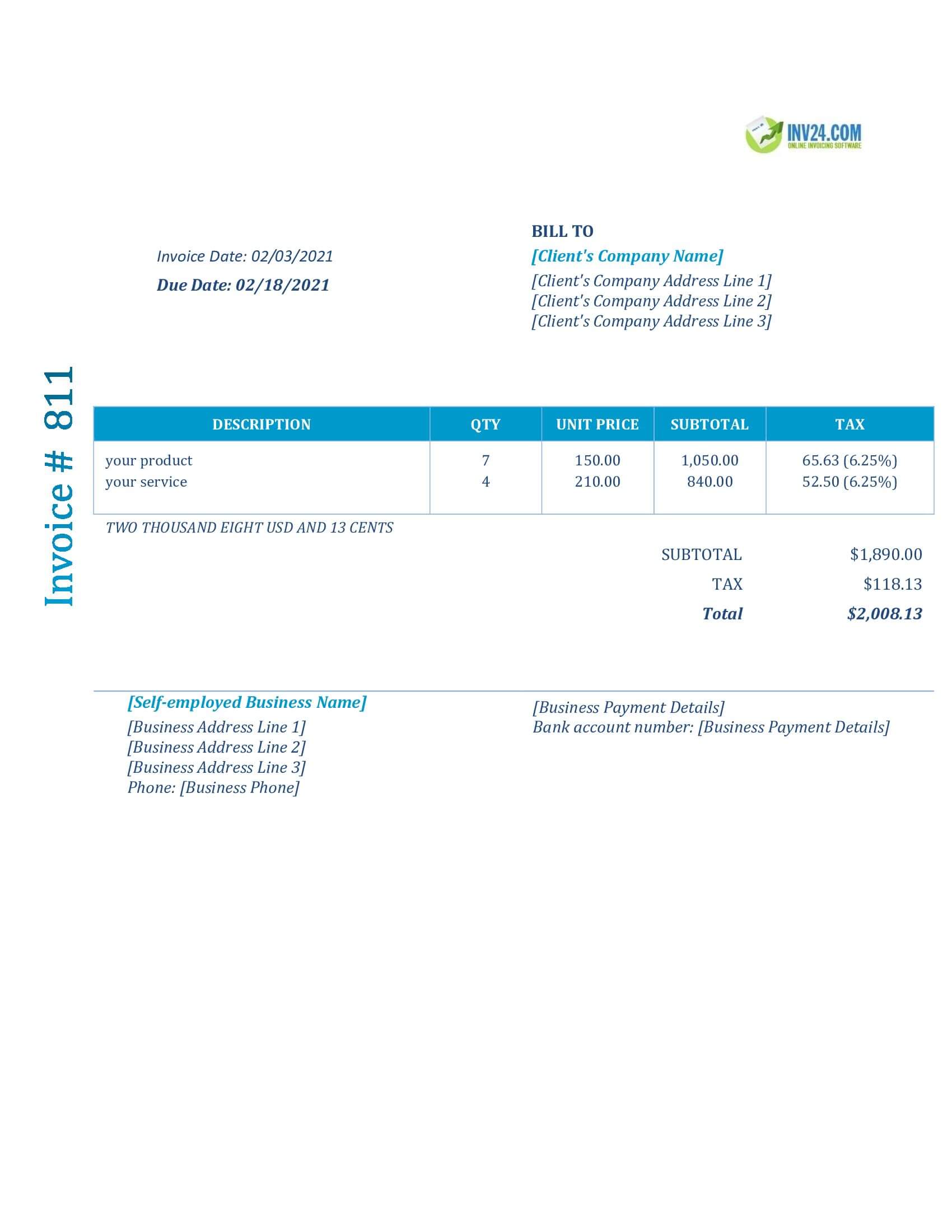 Self Employed Invoice Template (Word) With Regard To Invoice For Self Employed Template