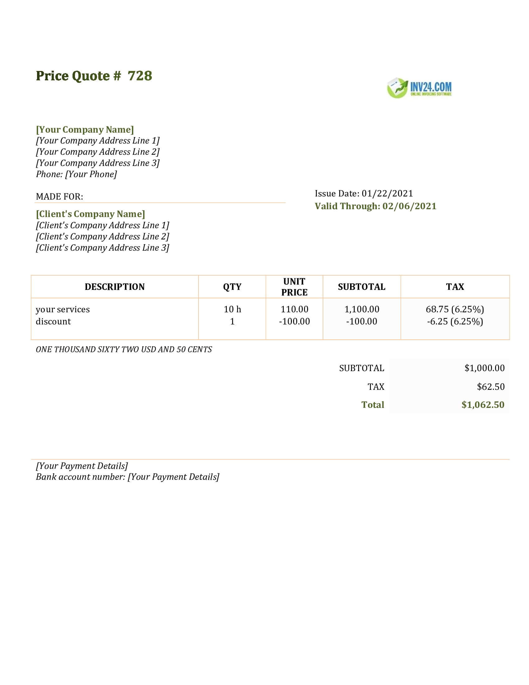 Service Quote Template (Word / Google Docs)