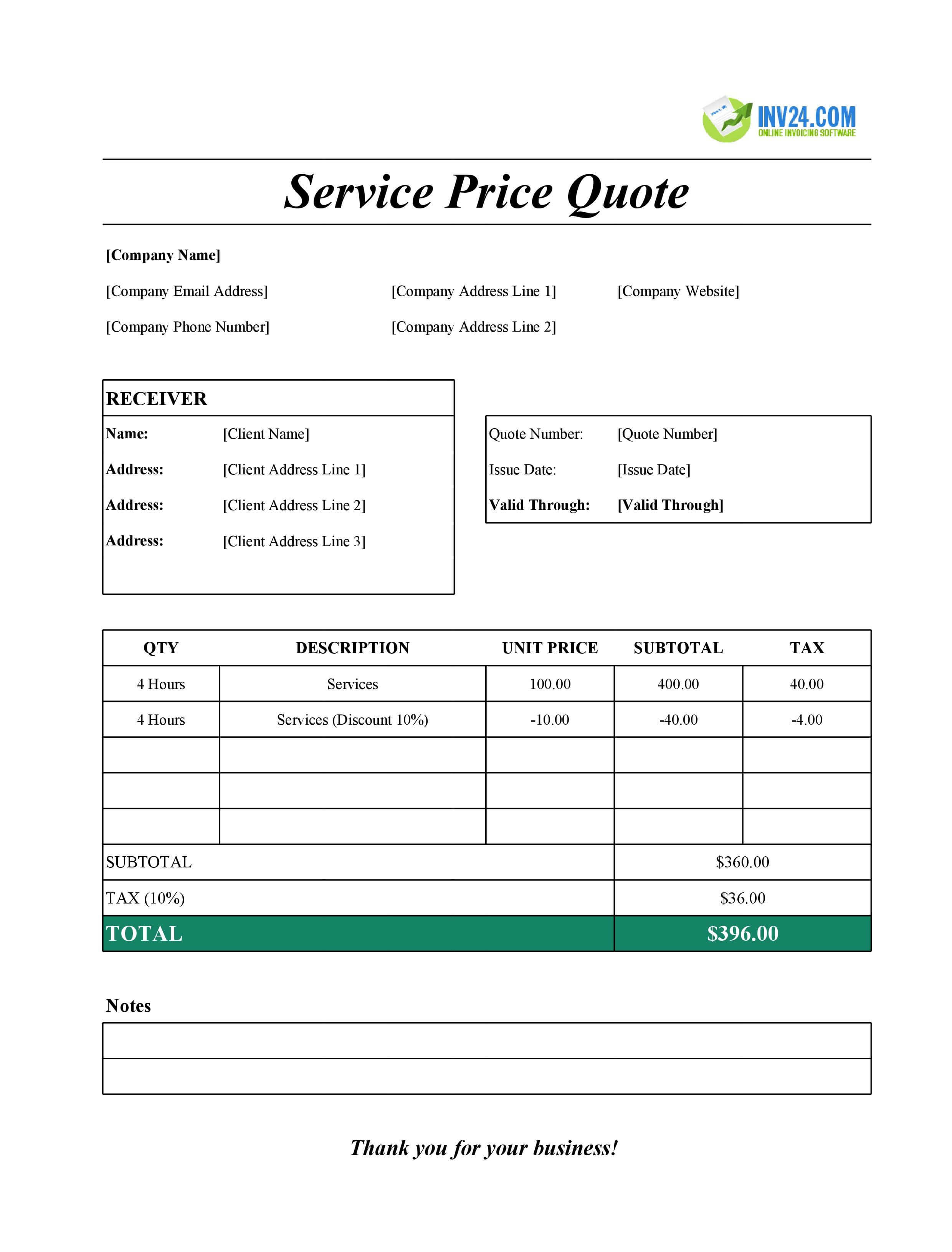 Service Quote Template Sheets (Excel / Google Sheets)