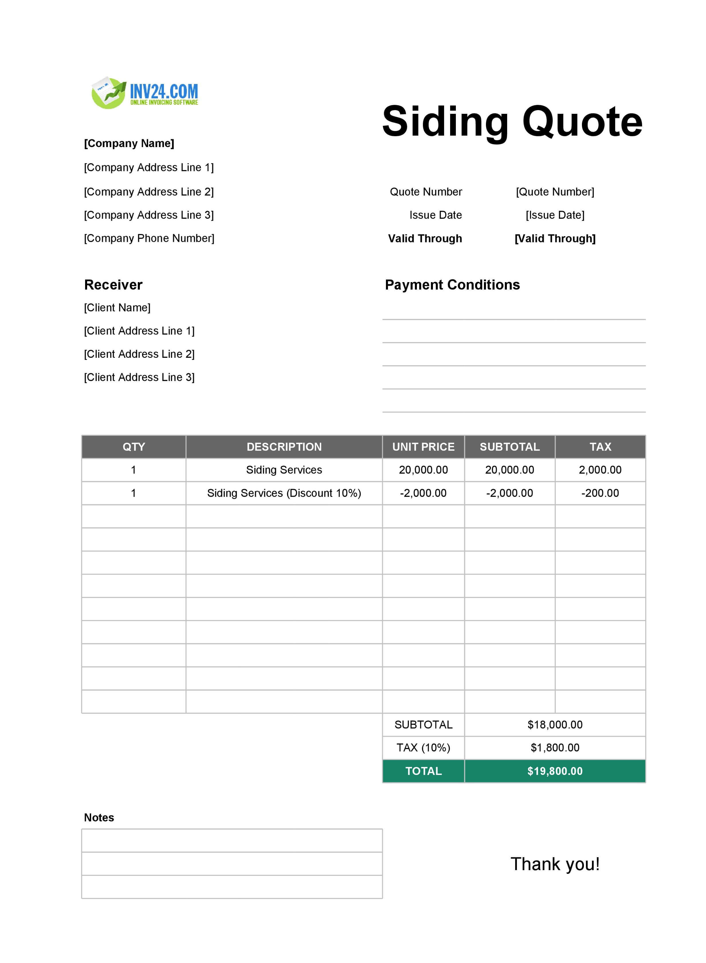Siding Quote Template (Excel / Google Sheets)