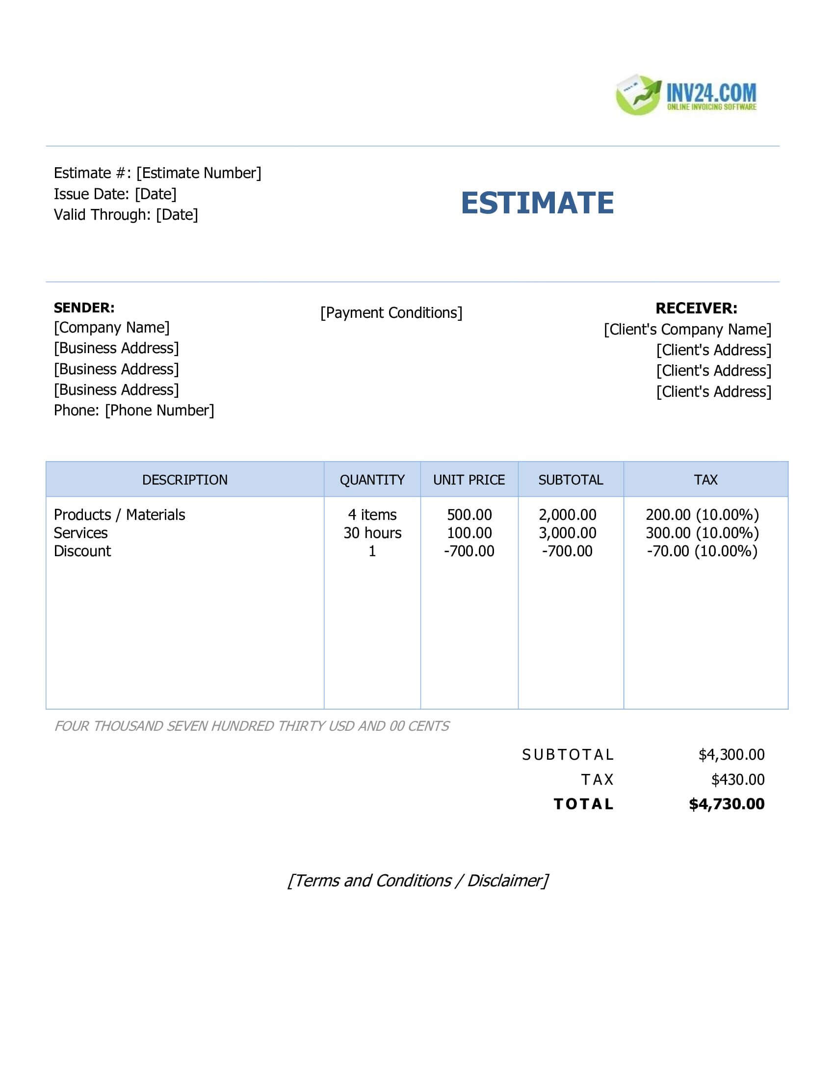 Simple Estimate Template (Word / Google Docs) Simple Estimate Template (Word / Google Docs)