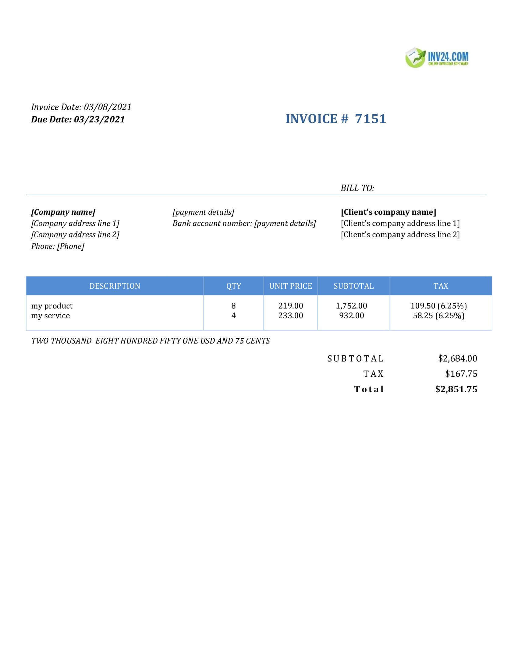 Simple invoice template