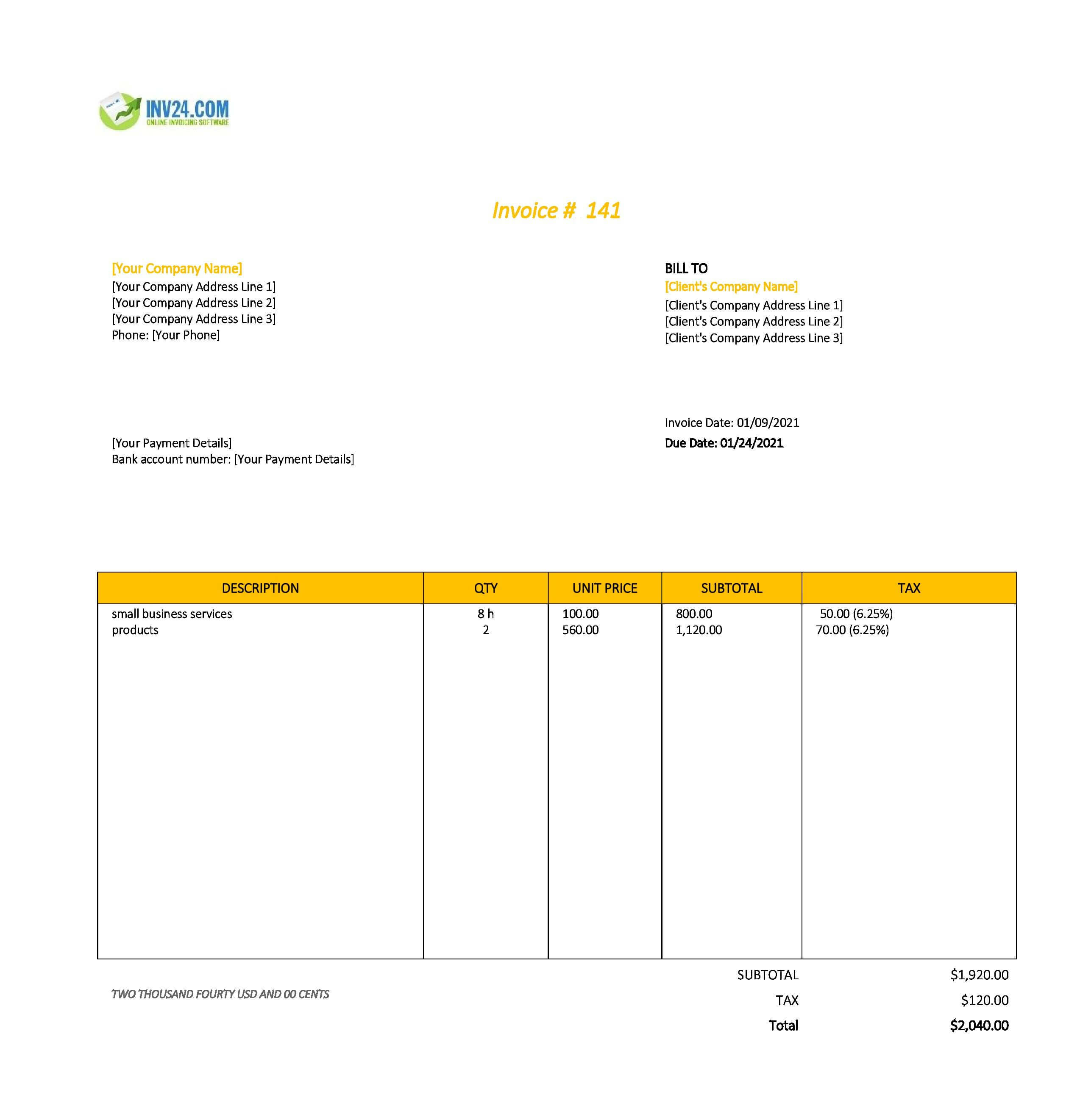 Small business invoice template