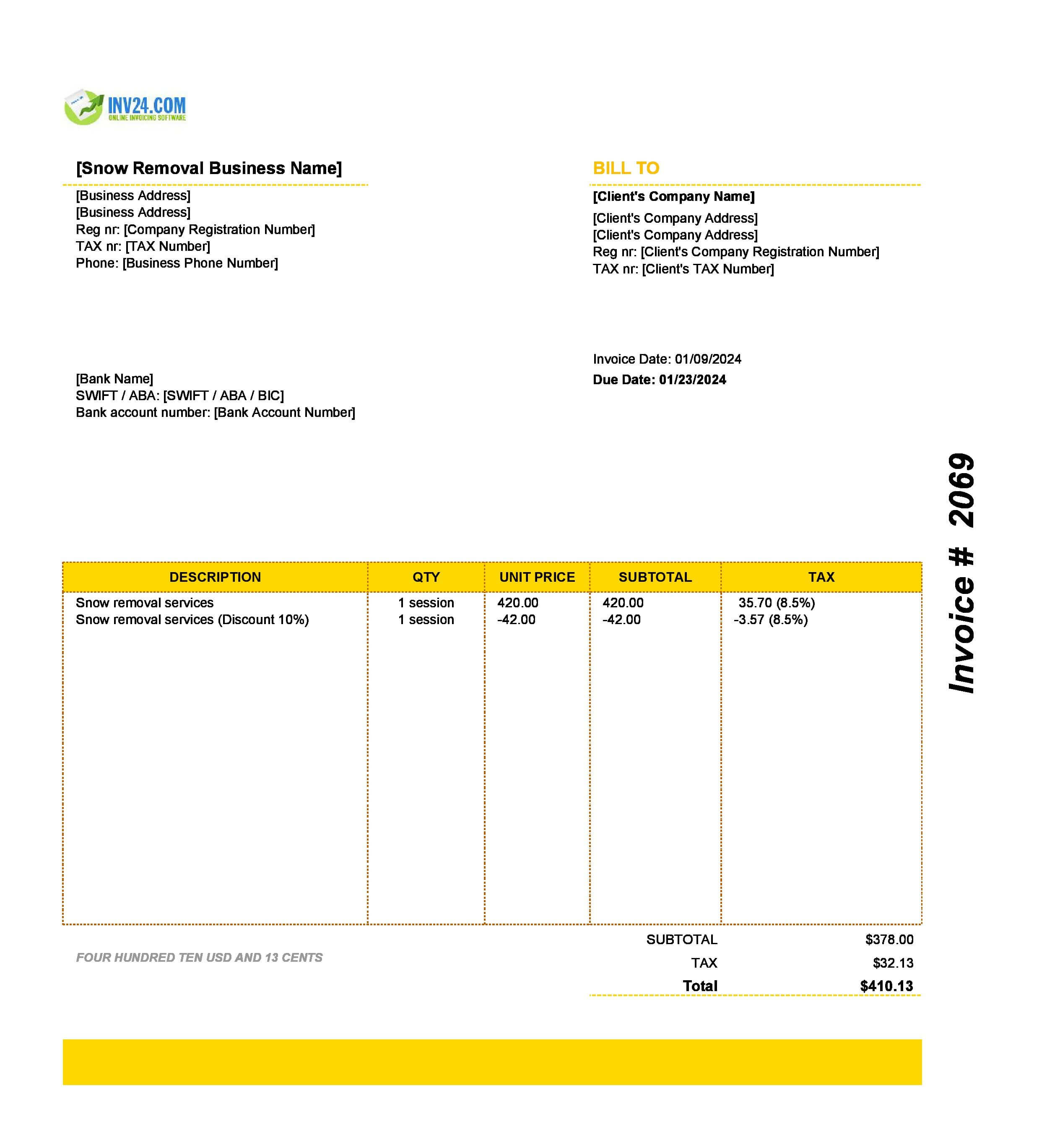 Snow removal invoice template