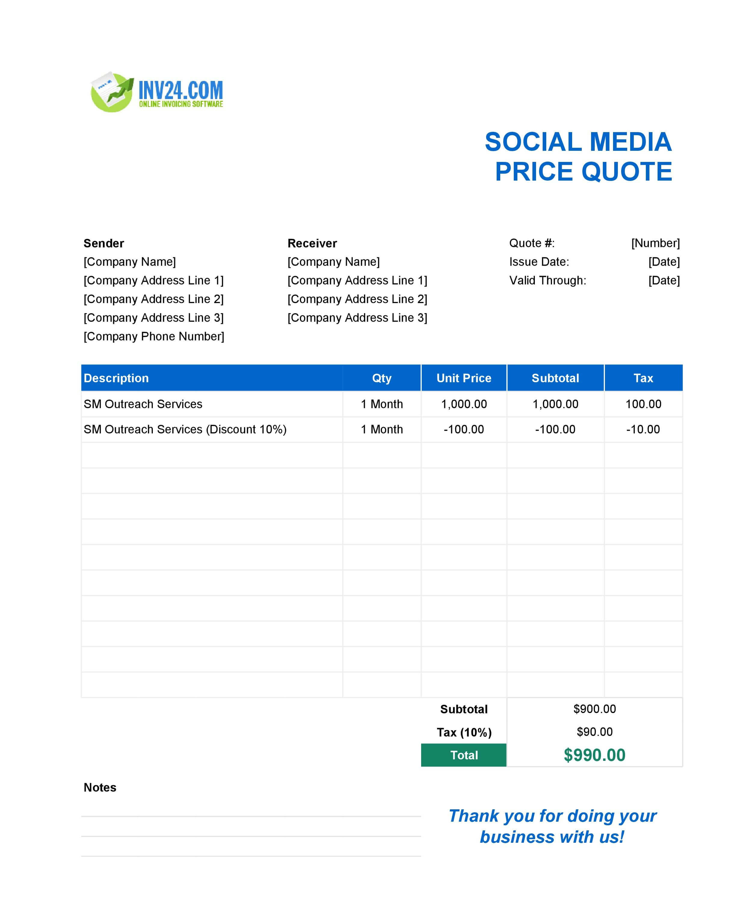 Social Media Quote Template (Excel / Google Sheets)