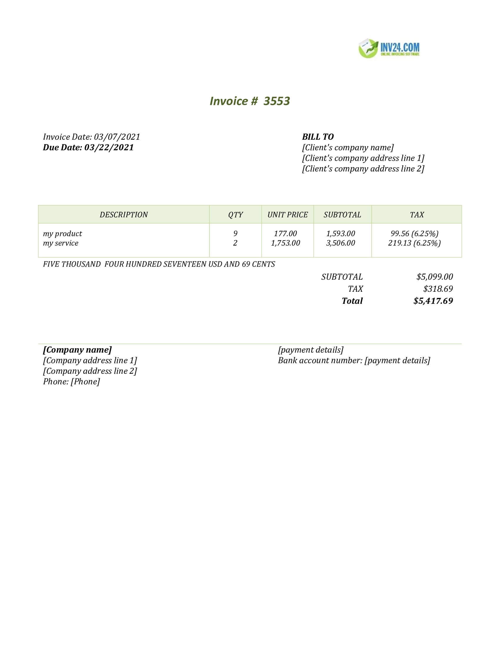 Standard invoice format Standard invoice format