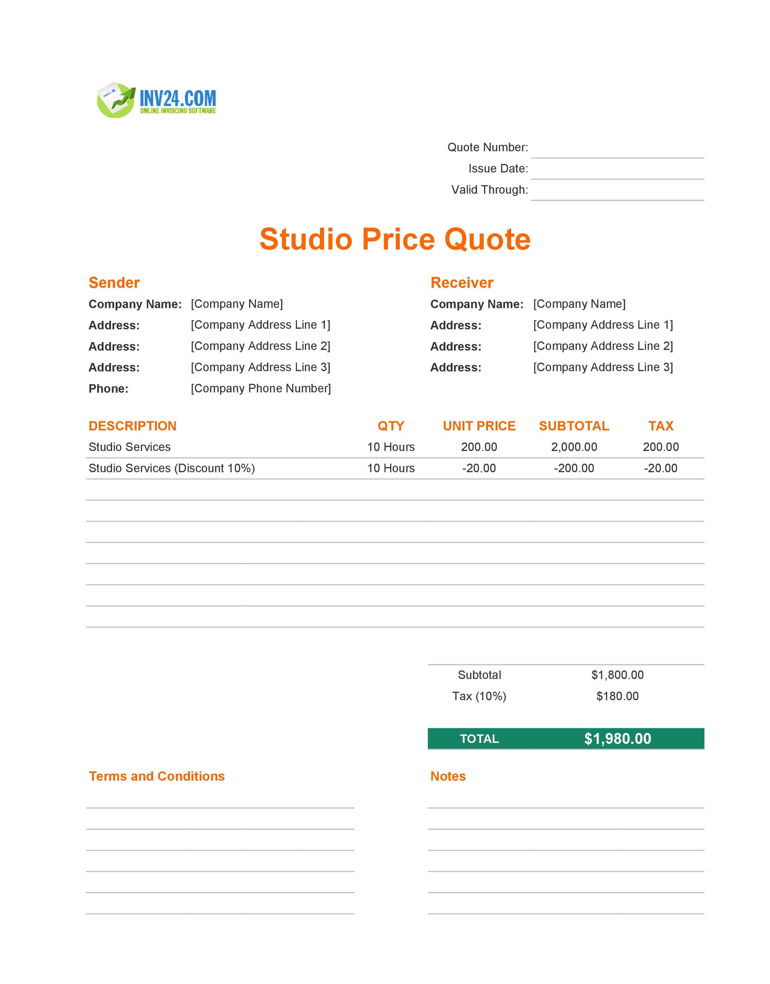Studio Quote Template (Excel / Google Sheets)
