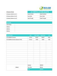 ac installation quote template