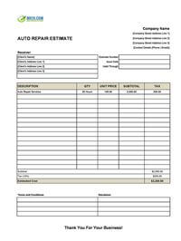 auto repair estimate template