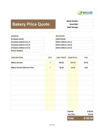 bakery quote template