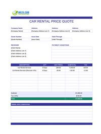 car rental quote template