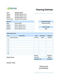 cleaning estimate template