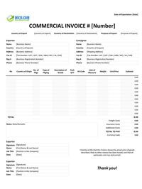 export commercial invoice template