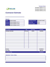 contractor estimate template contractor estimate template